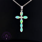 14kt White Gold Crystal Opal 6x3mm and diamond cross pendant