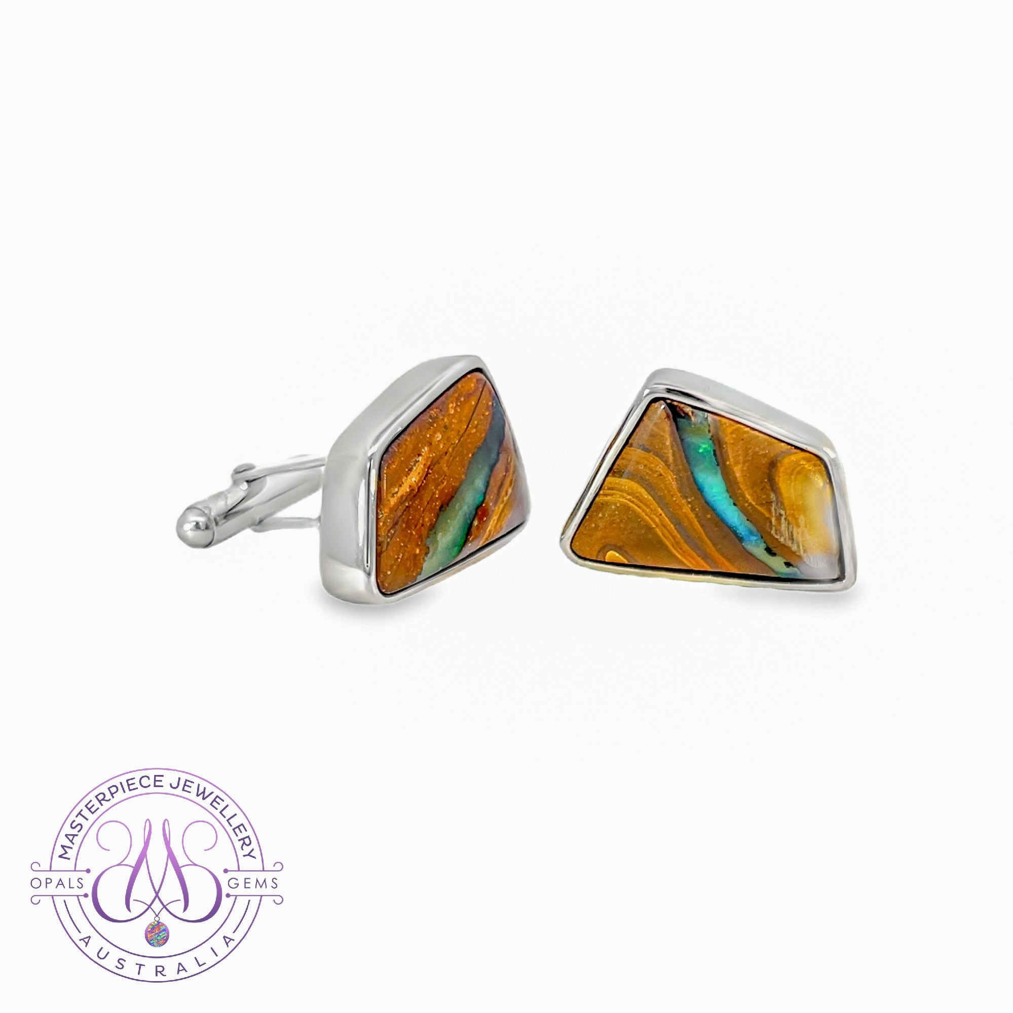 Sterling Silver Freeform Boulder Opal 26.4ct cufflinks