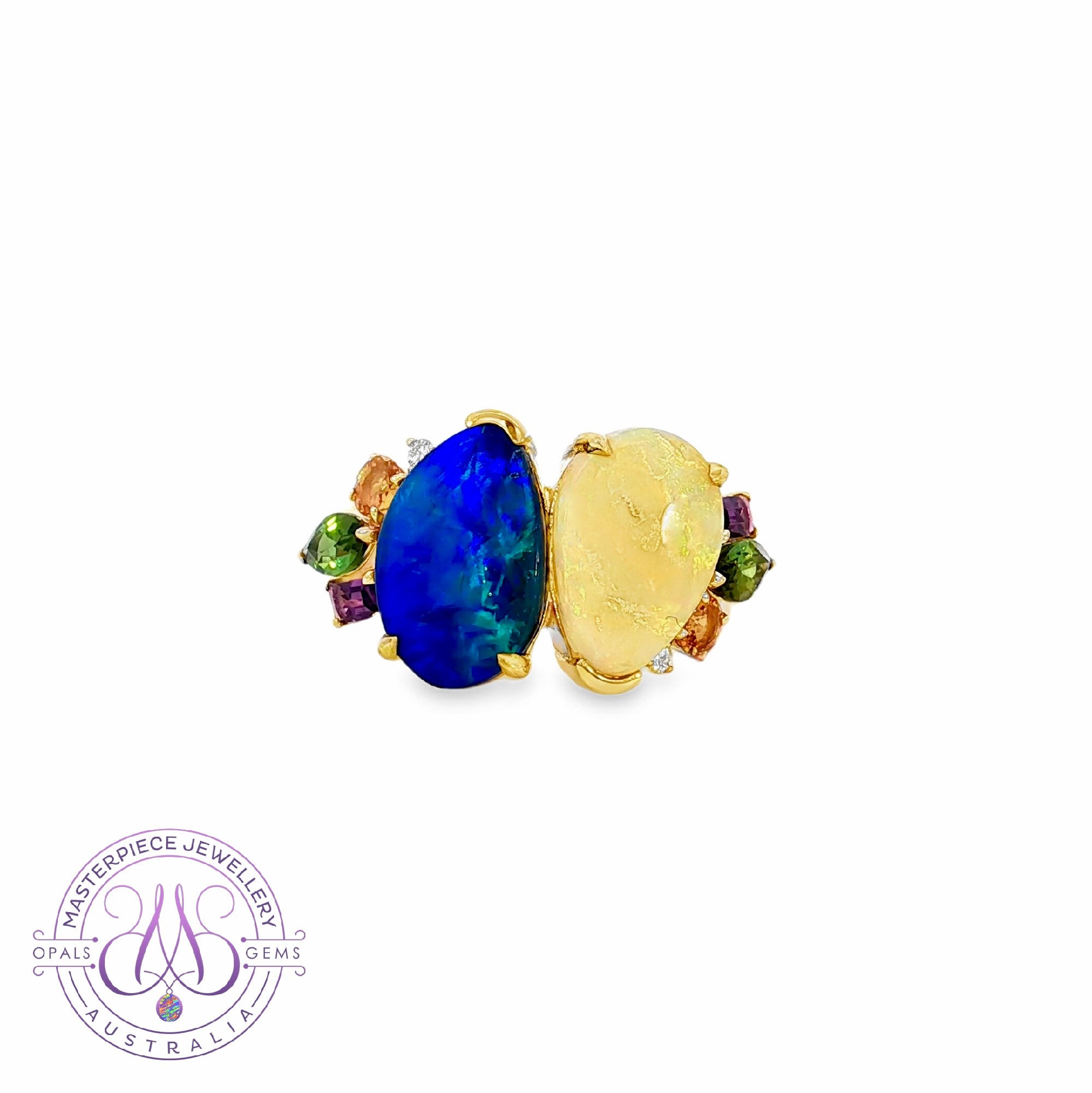 14kt Yellow Gold Crystal Opal and Blue Opal doublet ring