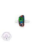 14kt White Gold Red Blue Opal doublet and diamond ring