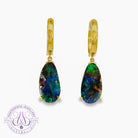 14kt Yellow Gold dangling huggie Boulder Opal 5.58ct earrings