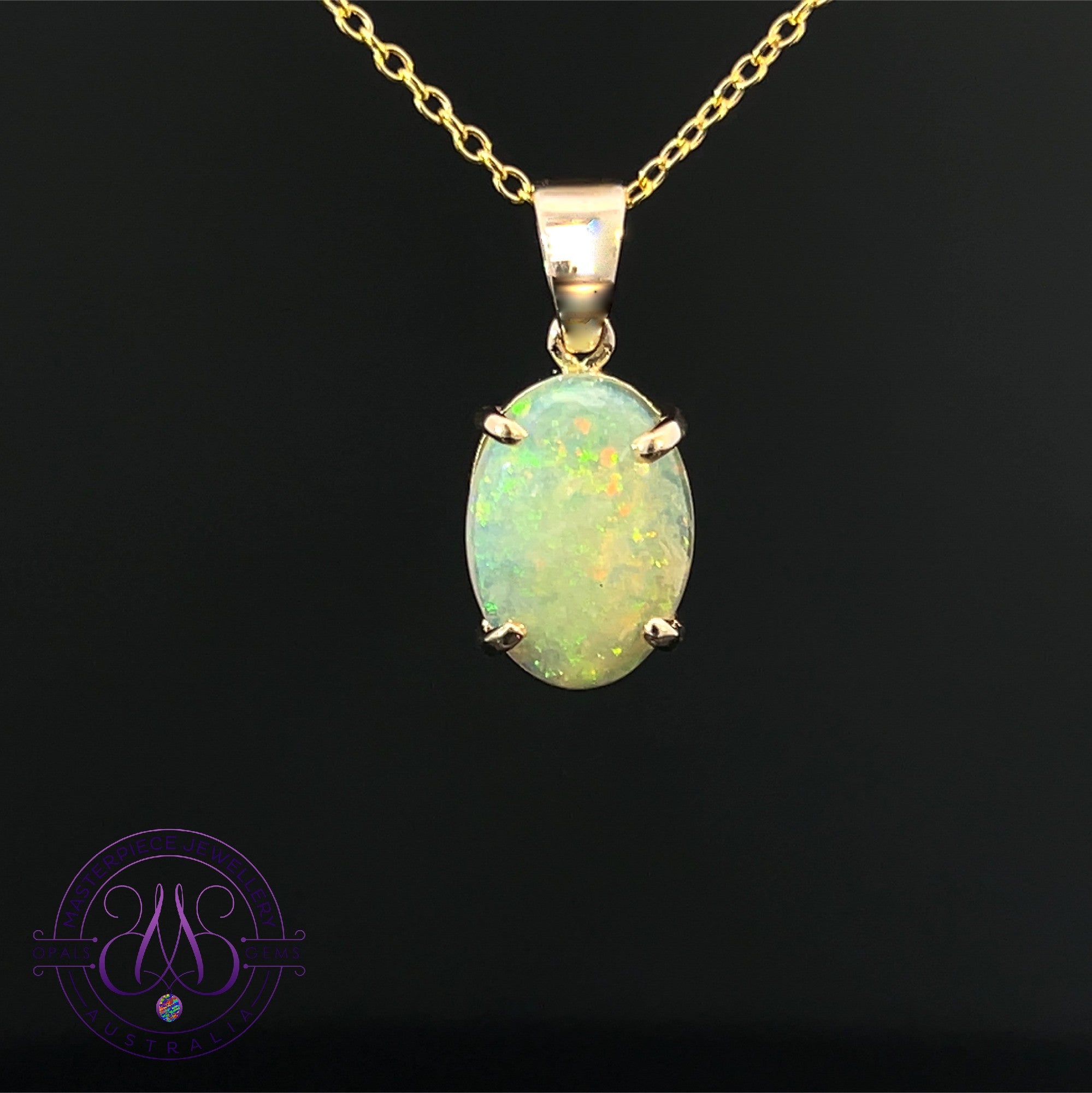 9kt Yellow gold claw set Light Opal 3.25ct 