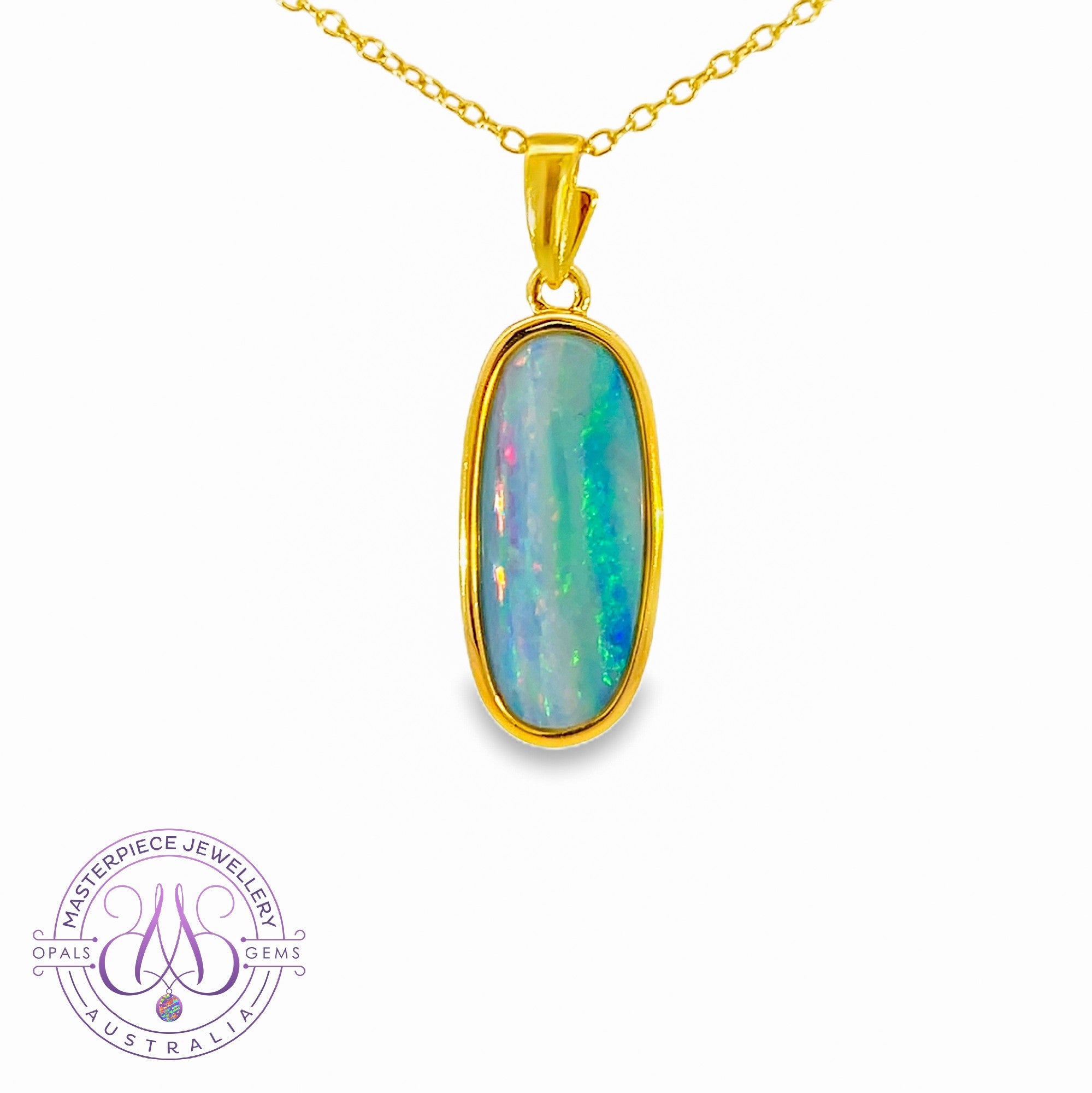 Gold Plated Silver 21x9mm Opal doublet pendant