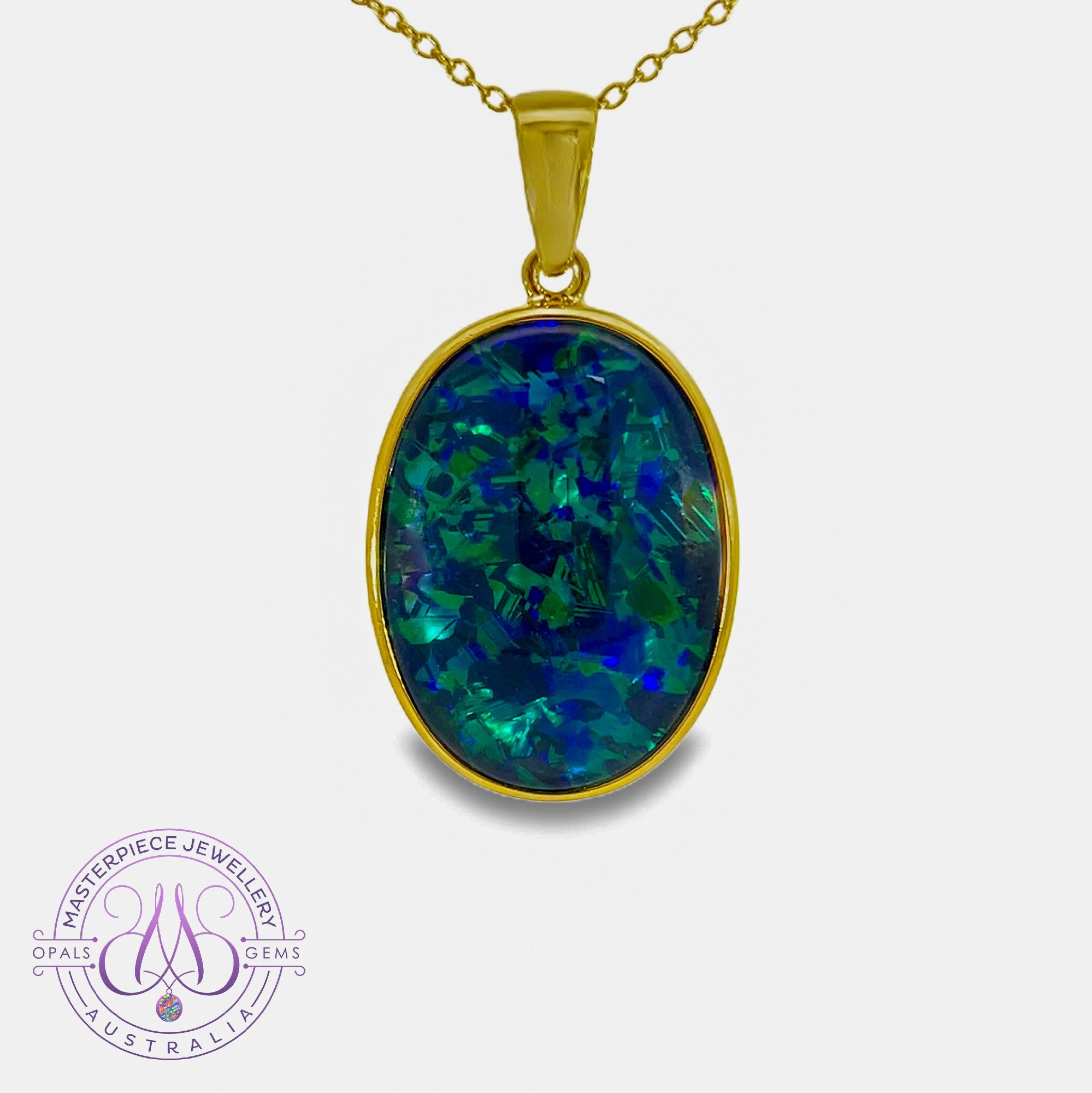 Gold Plated Silver large Oval Opal triplet 26x20mm pendant