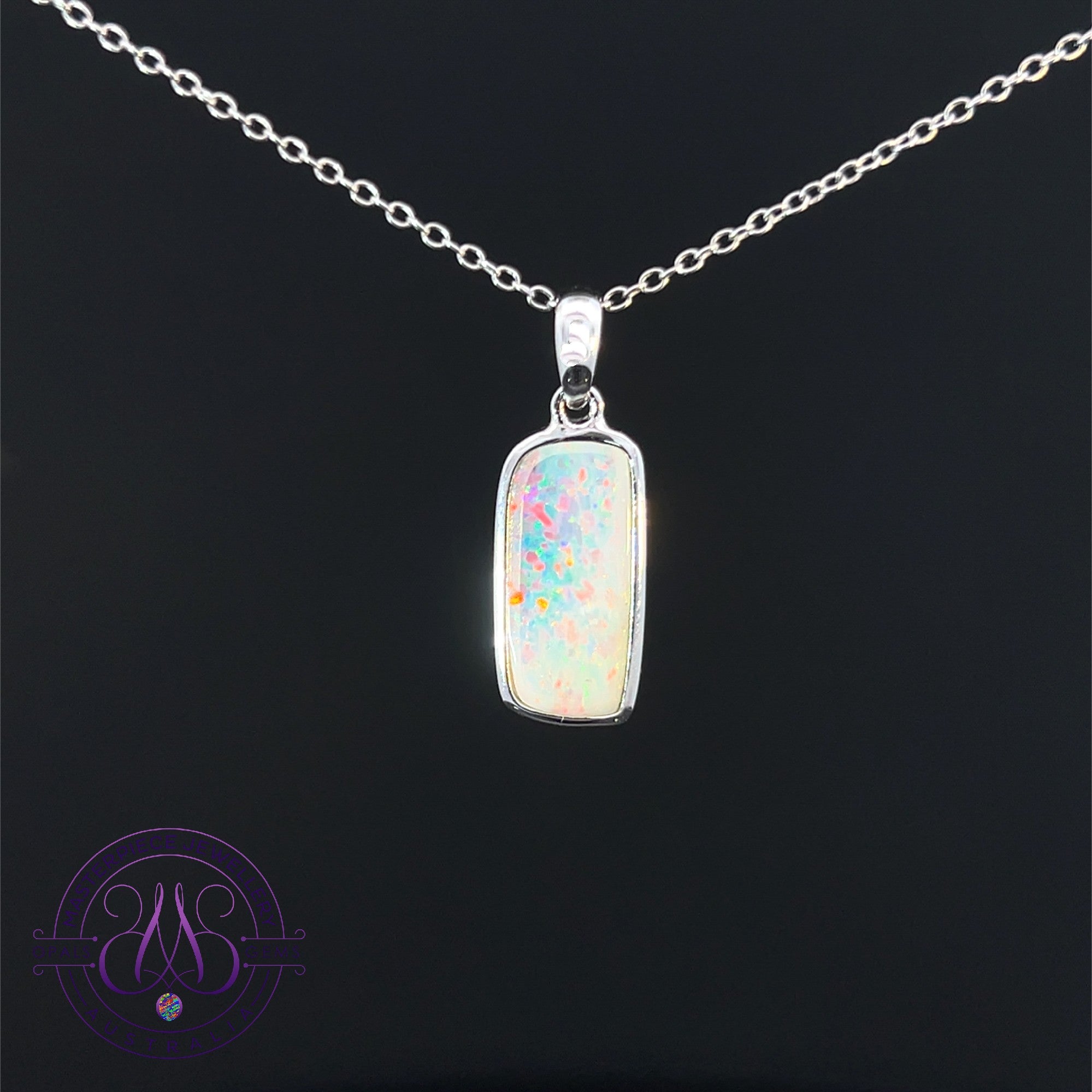 Sterling Silver rectangular White Opal 0.8ct pendant