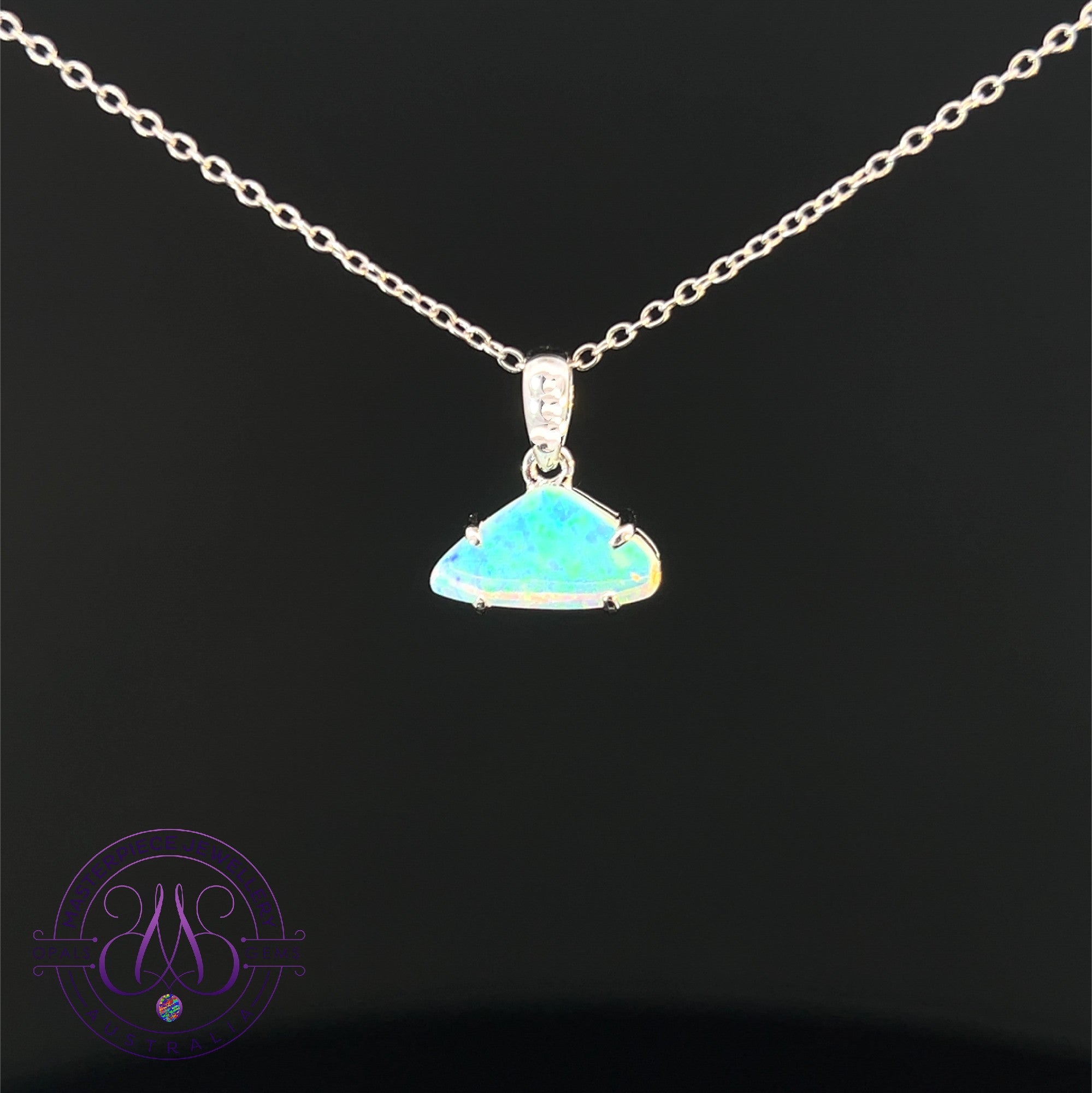 Sterling Silver Crystal Opal 0.9ct Traingular pendant