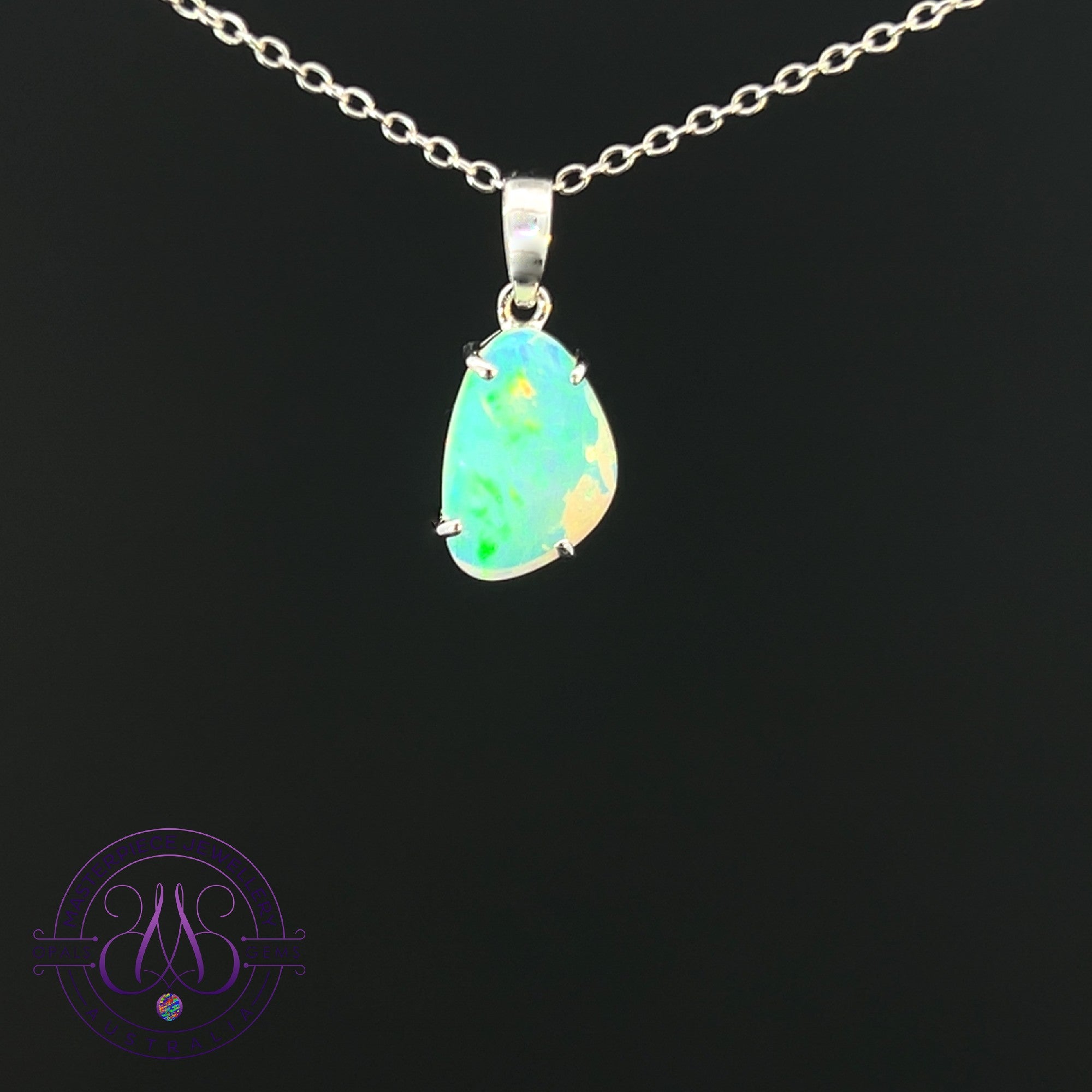 9kt White Gold Crystal Opal 1.15ct claw set pendant