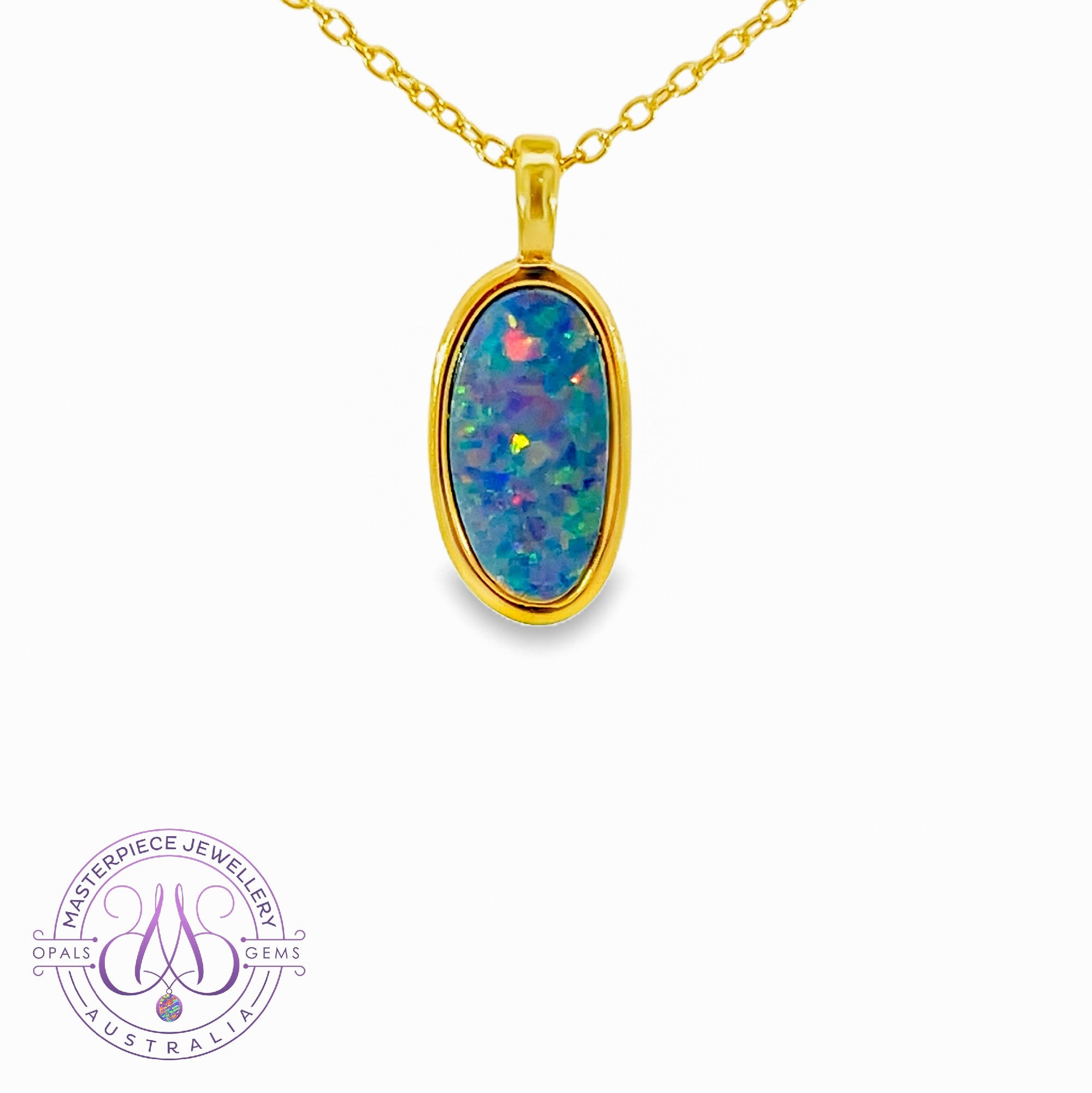 Gold Plated Sterling Silver Opal doublet 14x8mm pendant