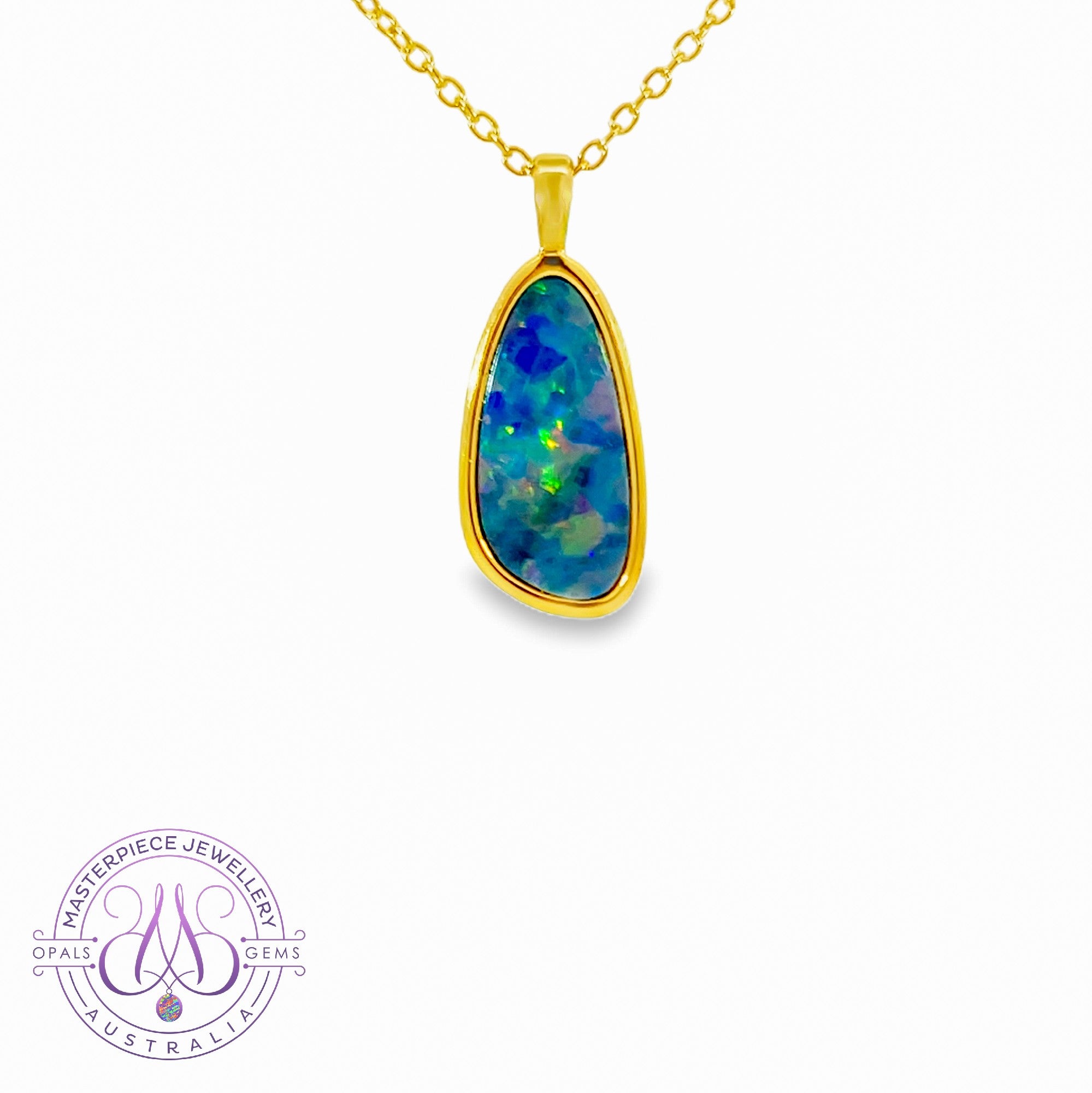 Gold plated silver opal doublet 17x9mm pendant