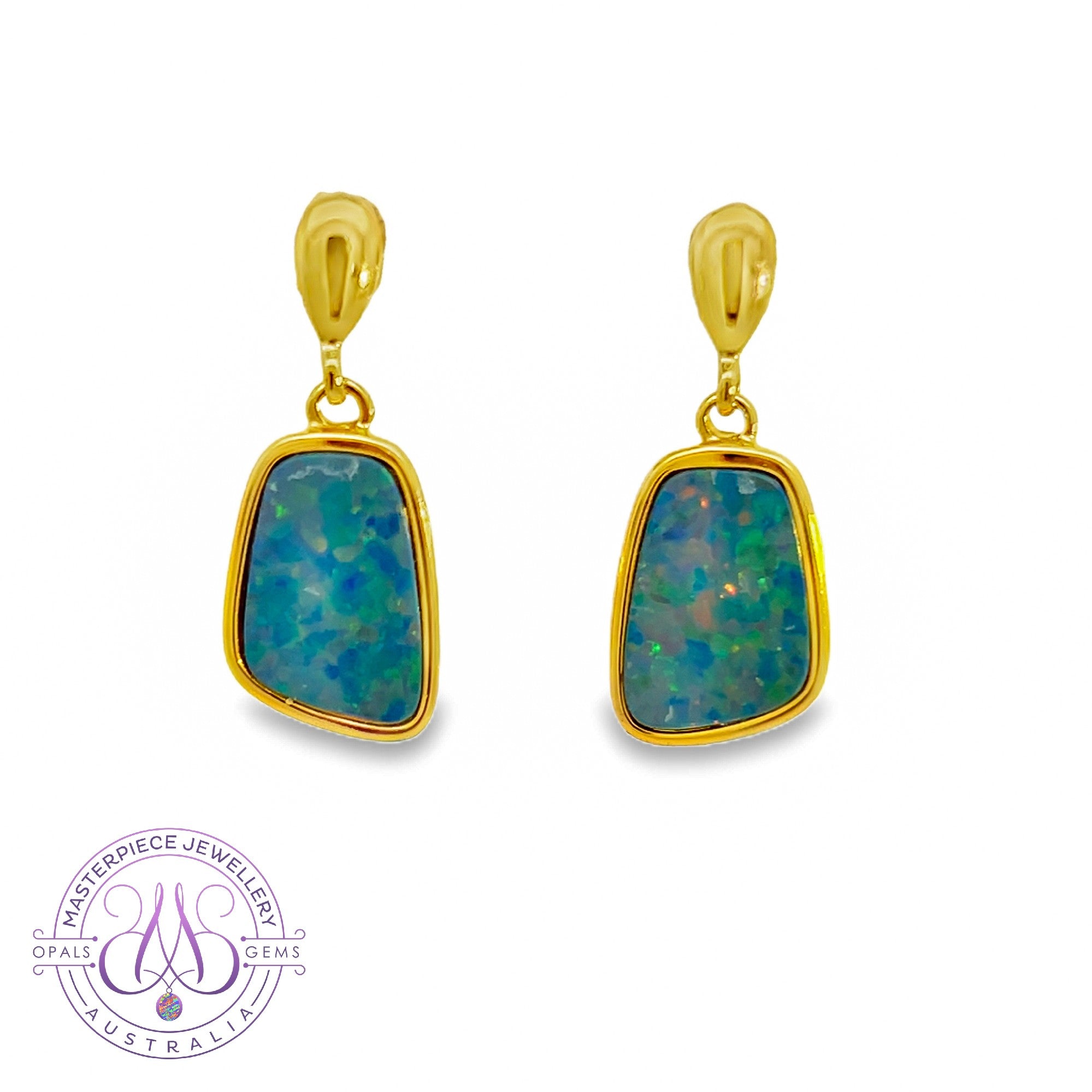 Gold Plated Silver dangling Opal doublet 13x9mm earrings