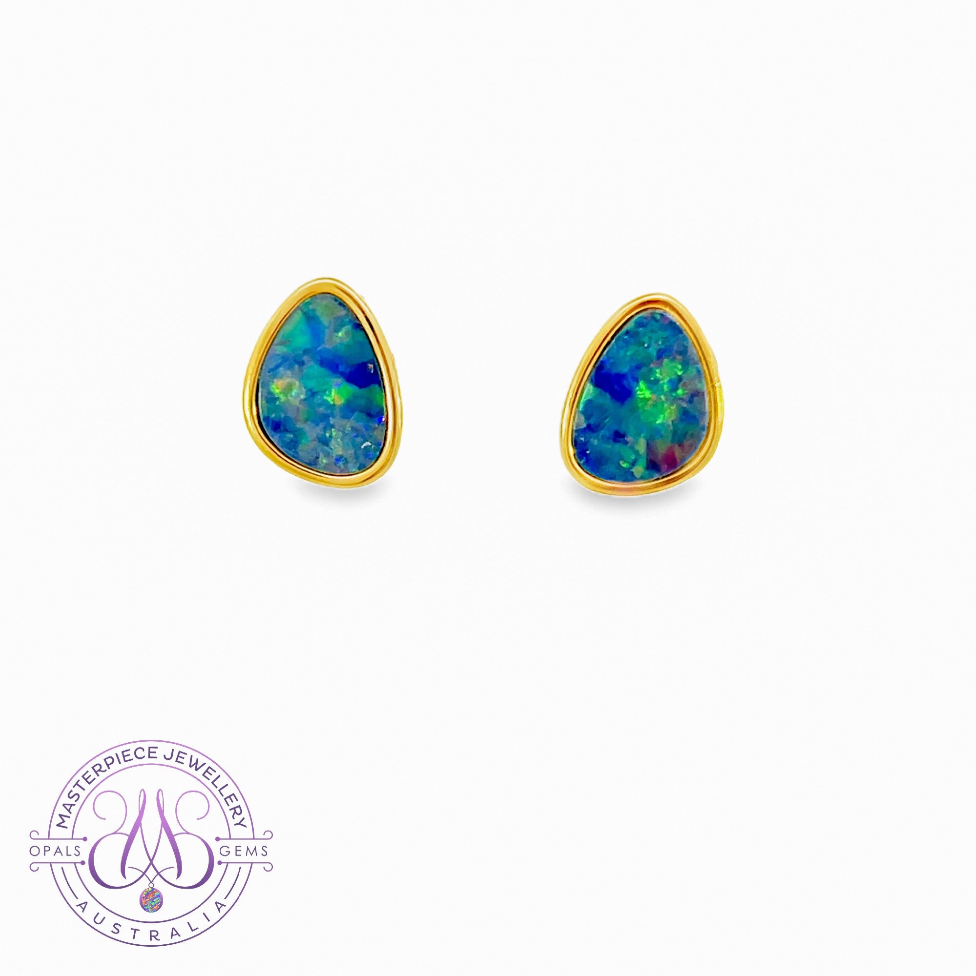 Gold plated silver 11x8mm Opal doublet studs