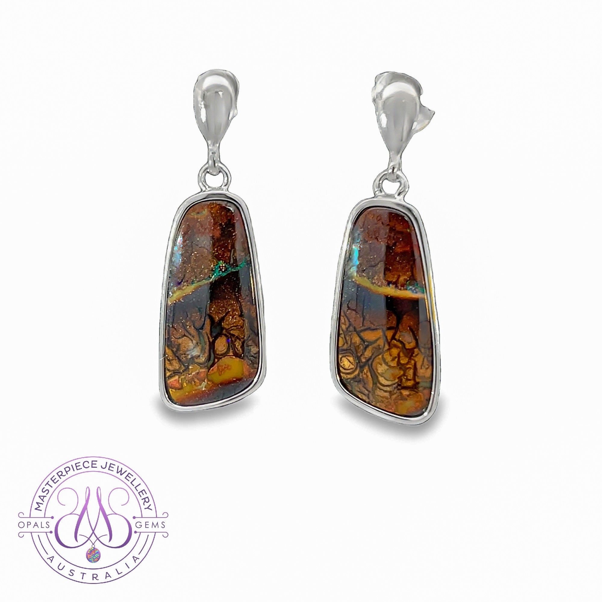 Sterling Silver danling freeform Matrix Opal earrings