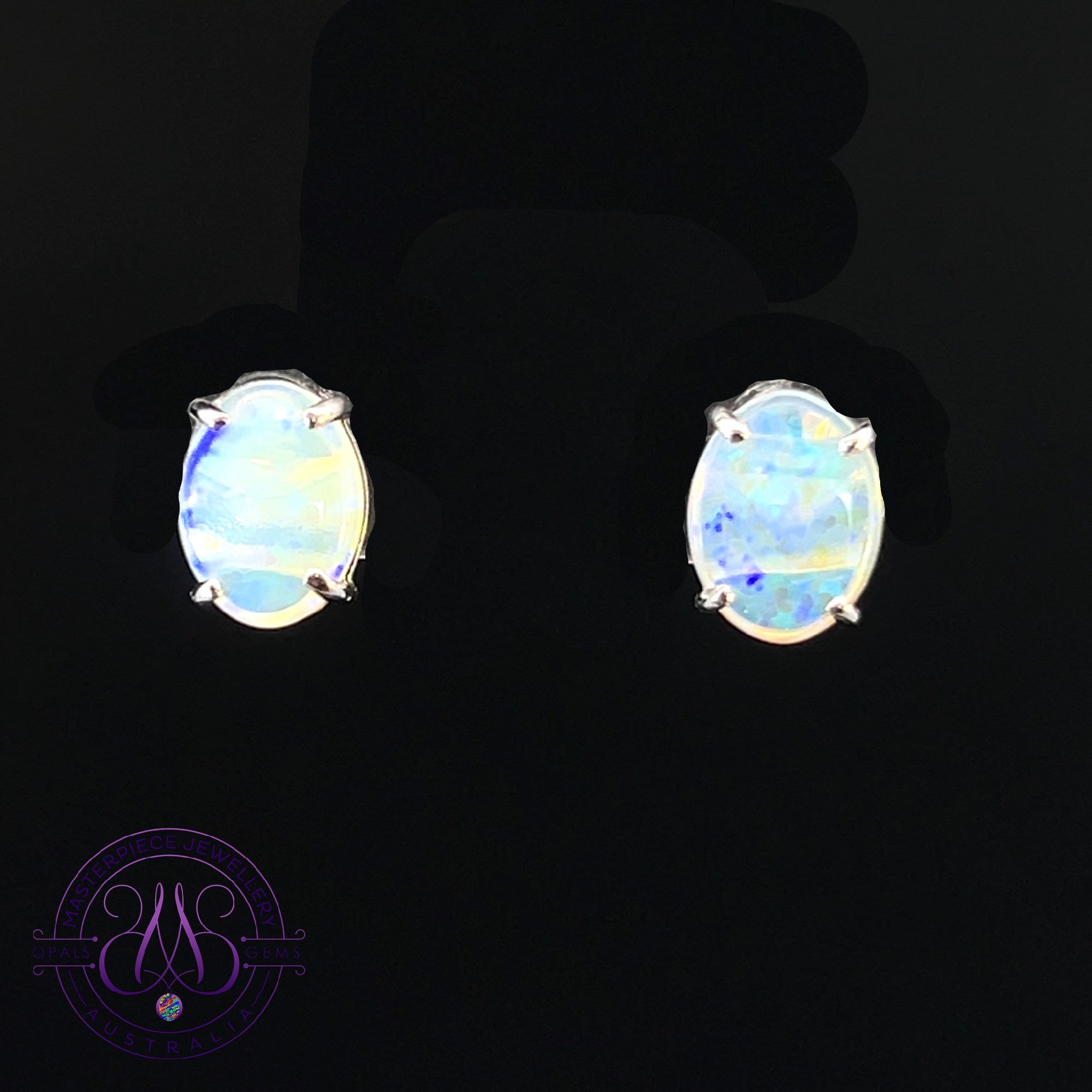 9kt White Gold 8x6mm Crystal Opal 1.3ct studs 
