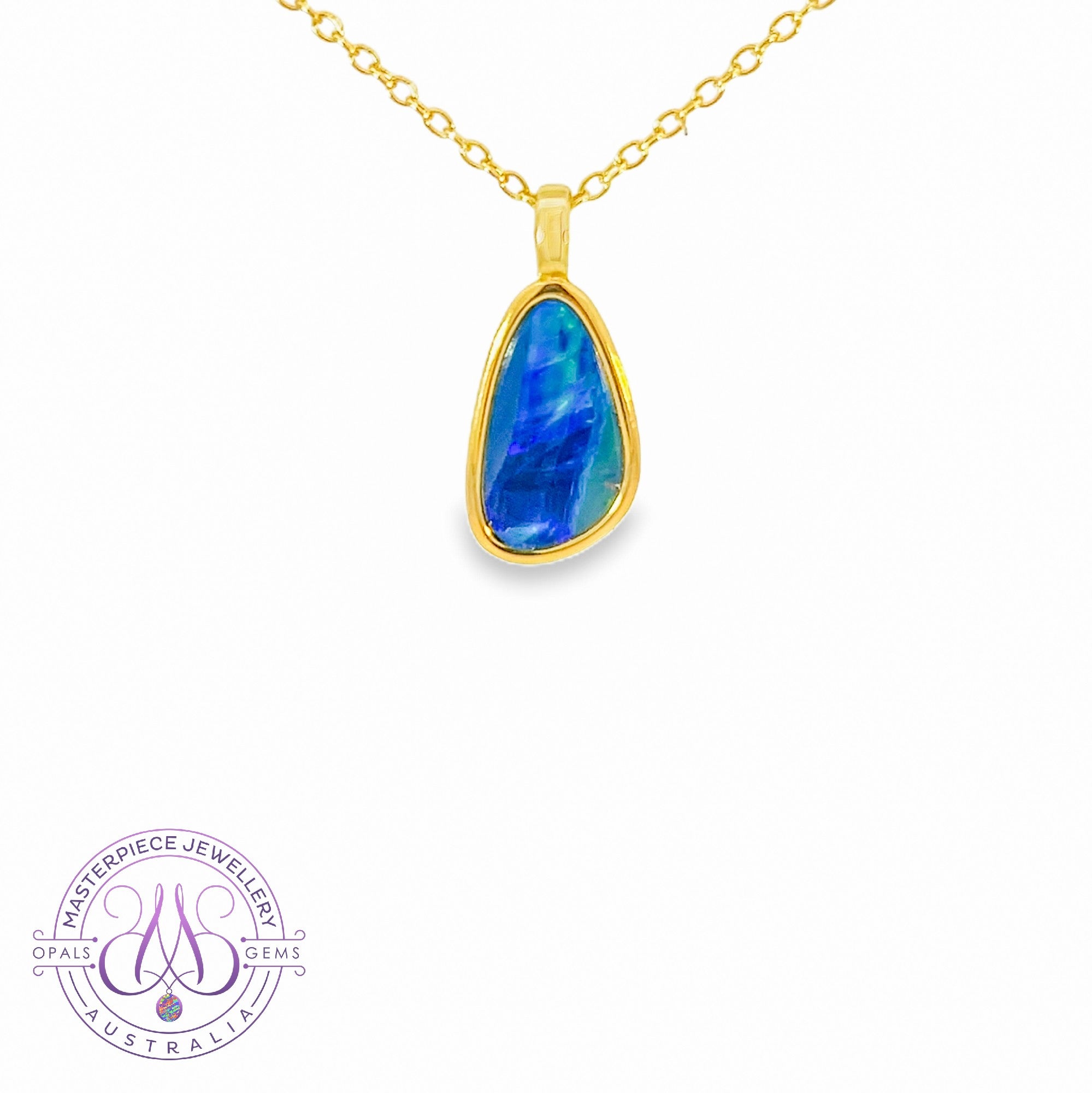 Gold plated silver Blue Green opal doublet 12x7mm pendant