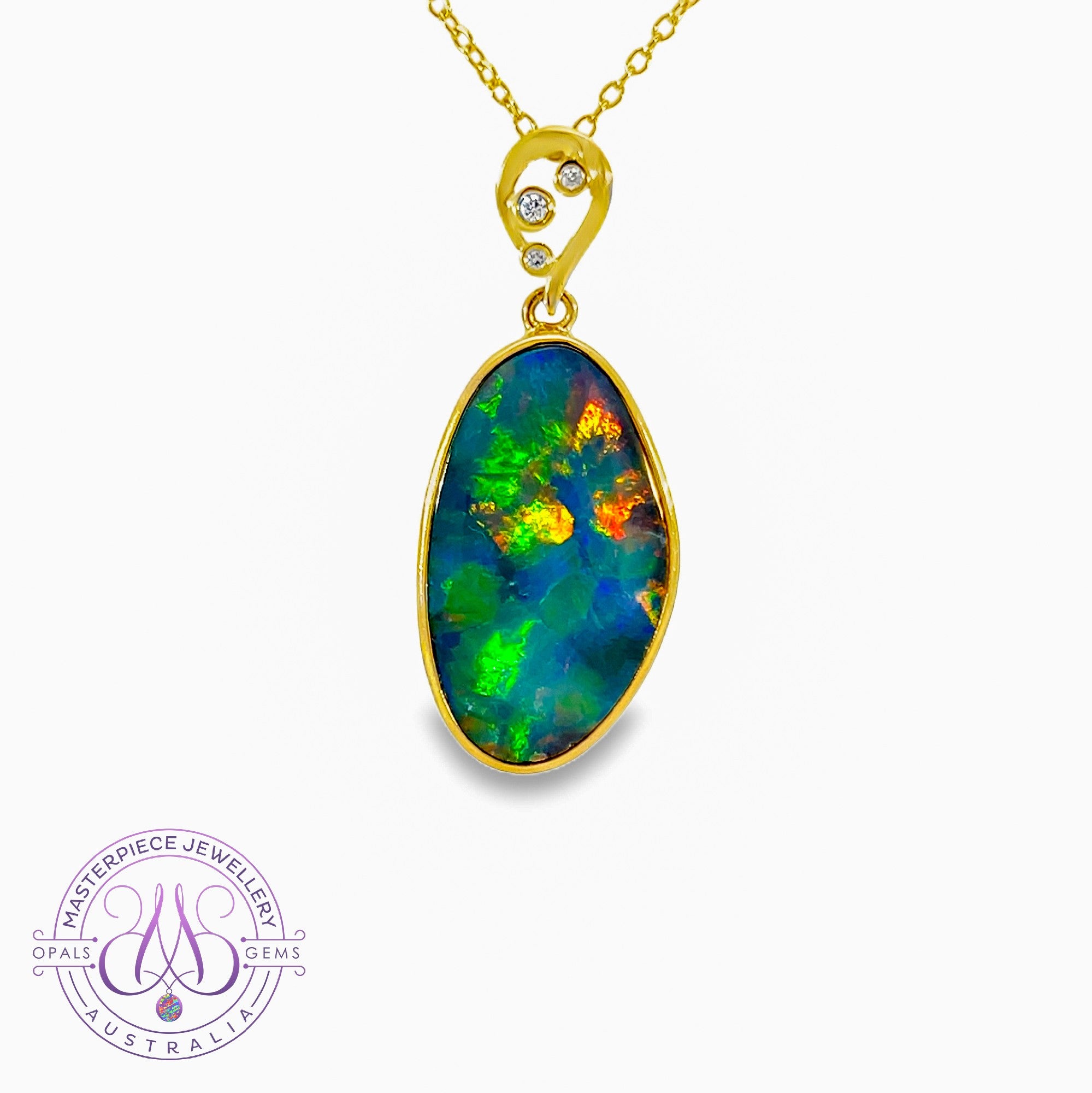 14kt Yellow Gold Opal doublet 7.35ct and diamond pendant