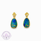 14kt Yellow Gold dangle earrings set with Opal doublets 3.81ct