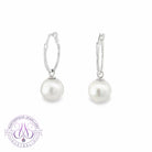 14kt White Gold Hoop style dangling South Sea Pearl earrings 8.5-9mm
