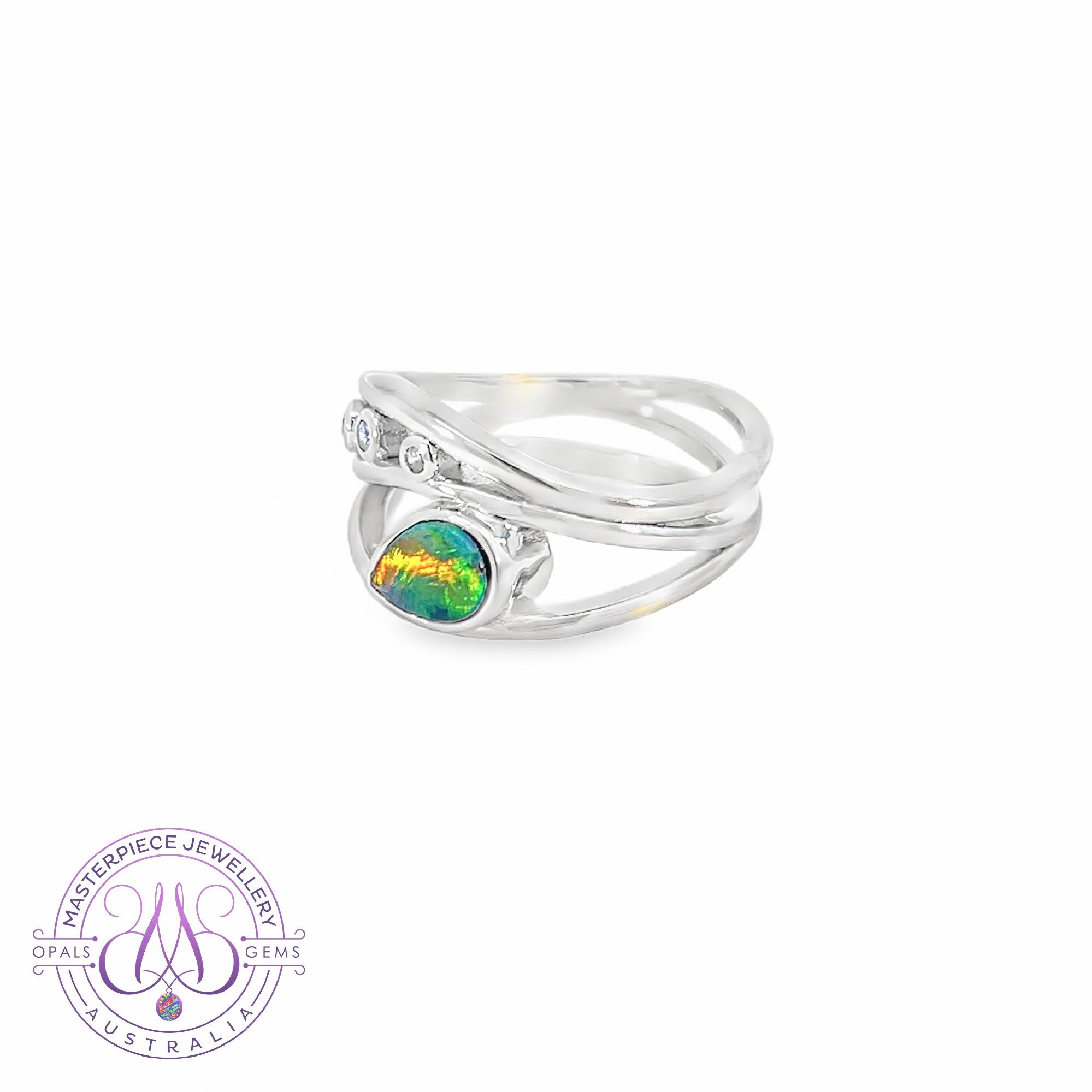 Sterling Silver wave band design with one pearshape opal doublet 0.55ct