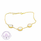 Gold Plated Silver White Opal 8x6mm 3 stone bracelet