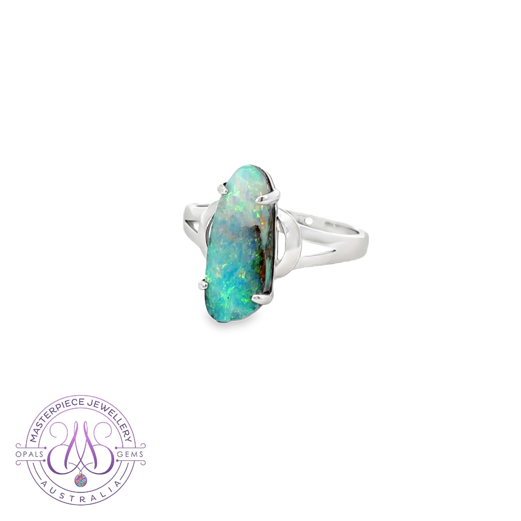 Sterling Silver Boulder Opal 3.71ct claw set ring