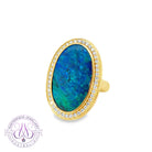 18kt Yellow Gold Cluster Halo design Black Opal 7.3ct diamond ring