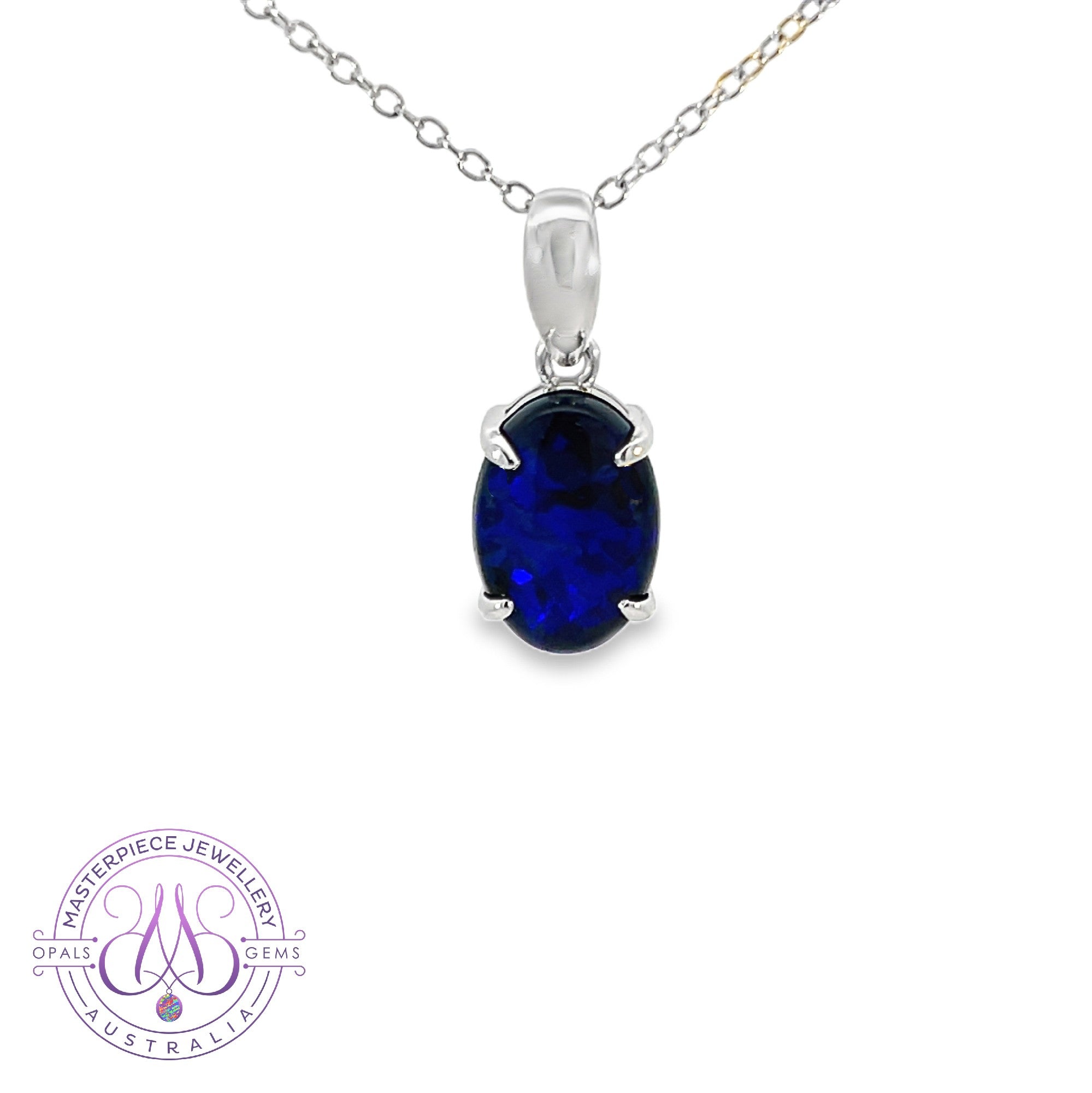 14kt White Gold solitaire Black Opal 1.6ct pendant