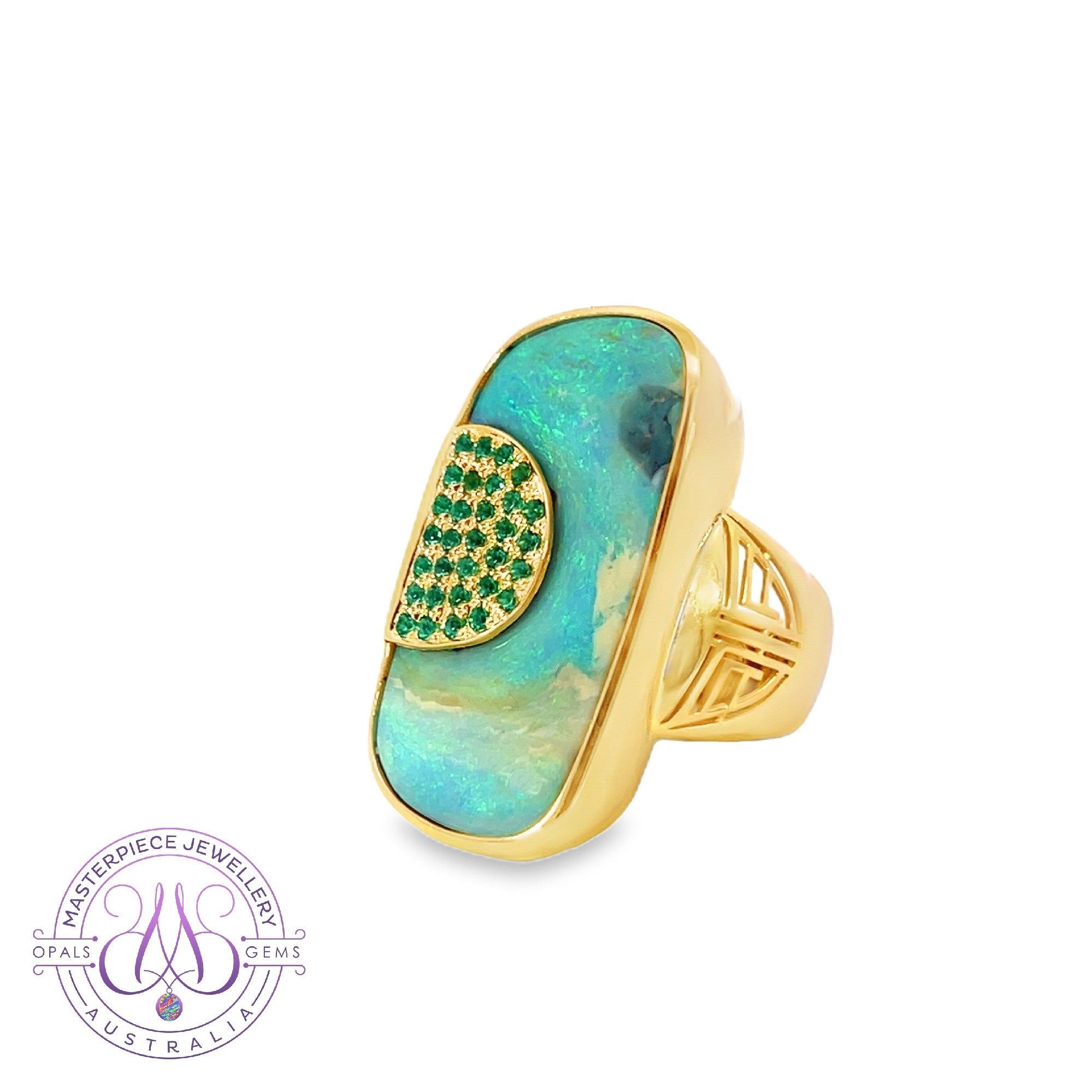 Gold Plated Sterling Silver large Boulder Opal 21.09ct with tsavorite