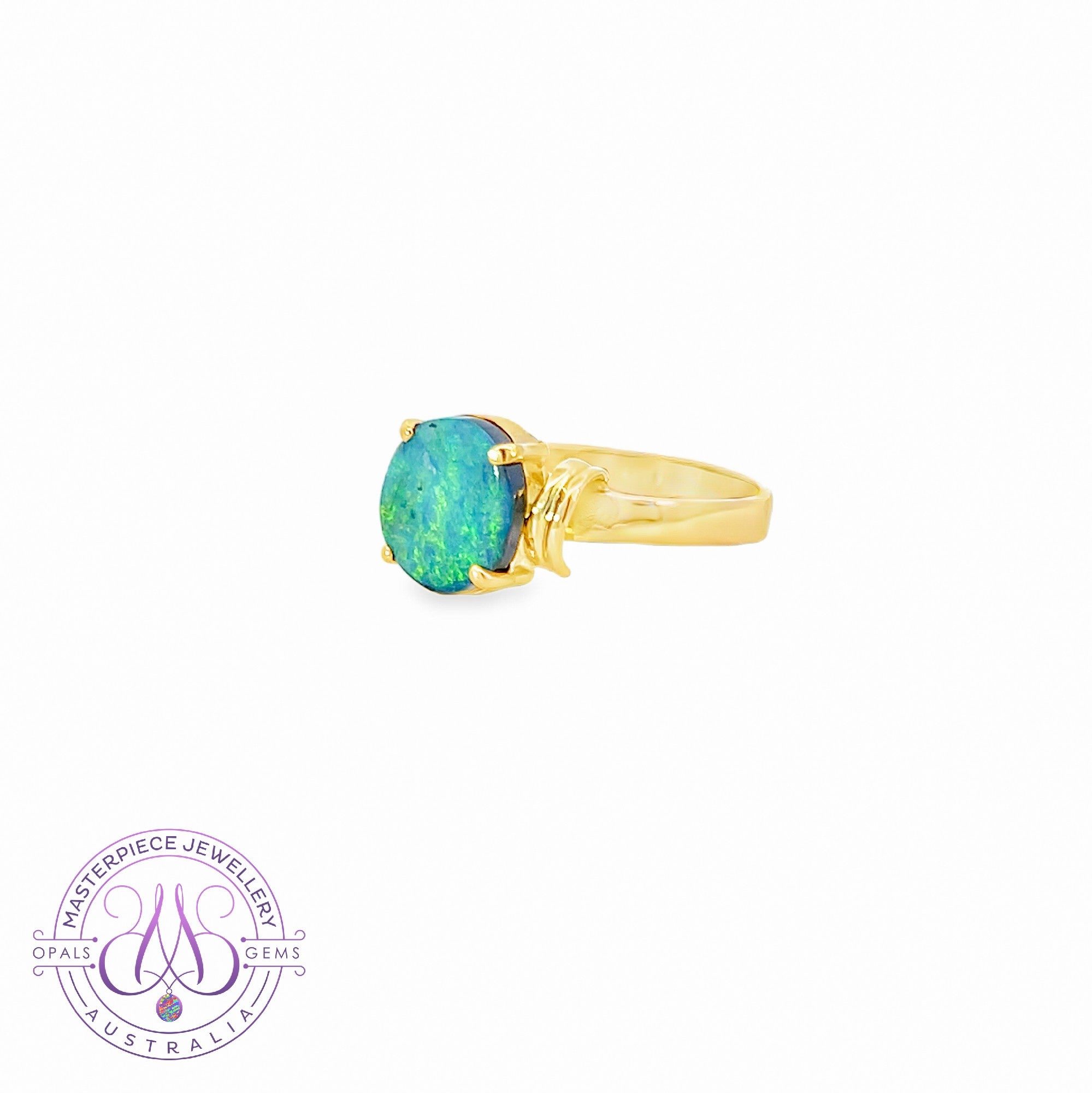 18kt Yellow Gold Boulder Opal 1ct solitaire ring