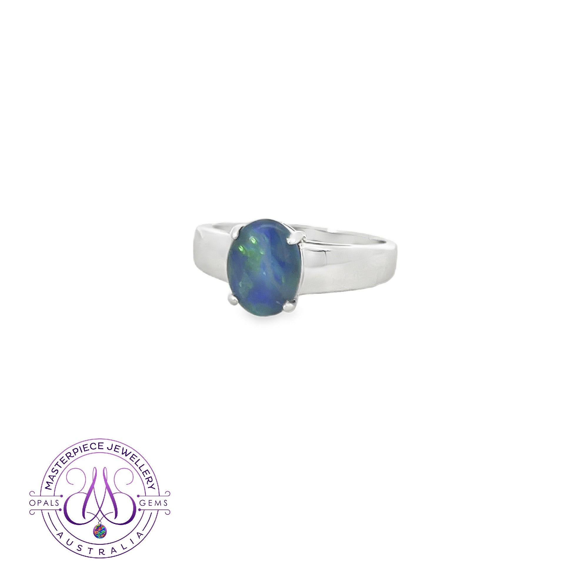 Sterling Silver 9x7mm Opal triplet solitaire wide band ring