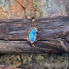 Marquise crystal opal pendant in 9kt yellow gold on a fine gold chain