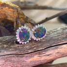 Sterling Silver 10x8mm Opal triplet cluster earrings studs - Masterpiece Jewellery Opal & Gems Sydney Australia | Online Shop