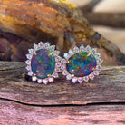 Sterling Silver 10x8mm Opal triplet cluster earrings studs - Masterpiece Jewellery Opal & Gems Sydney Australia | Online Shop