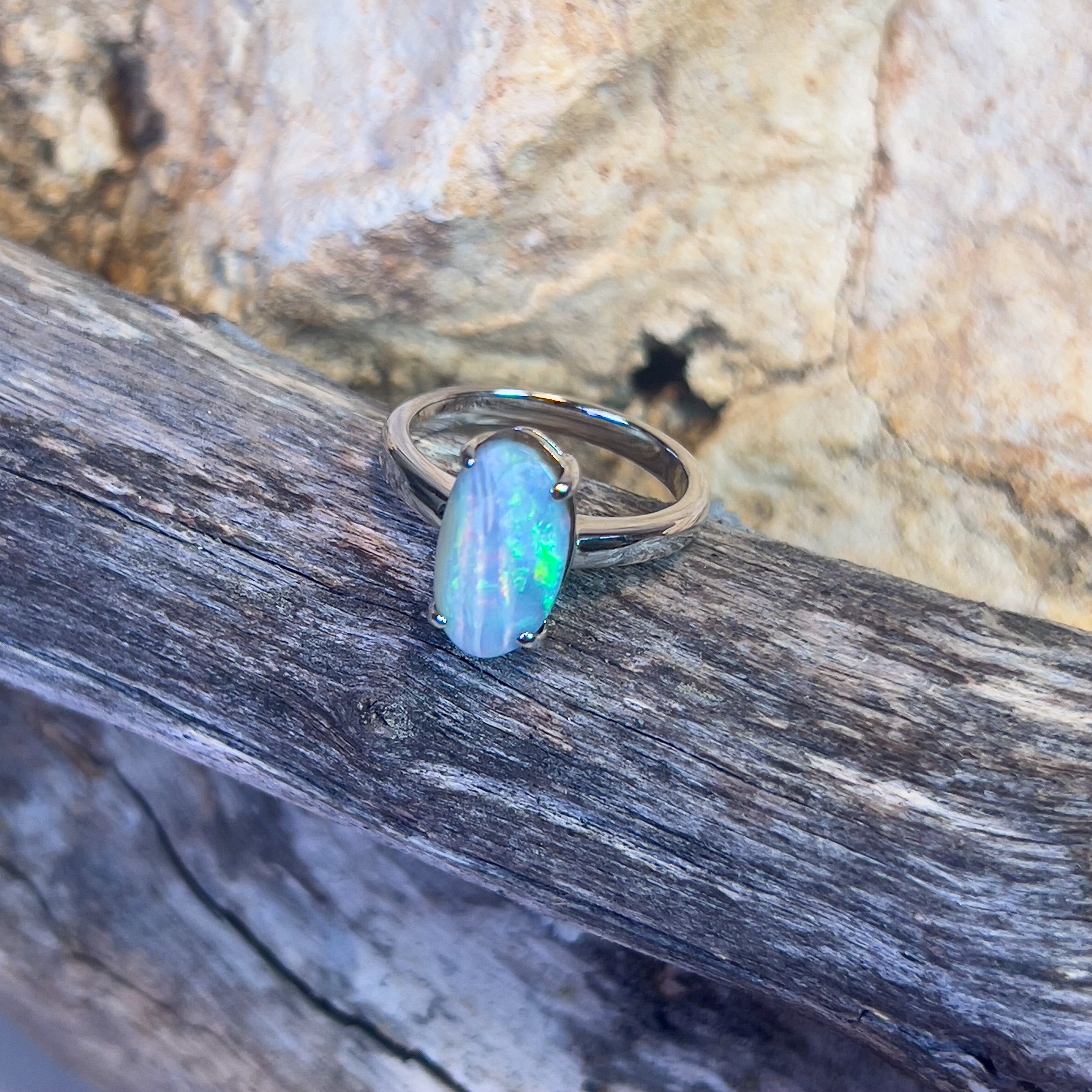 Sterling Silver Boulder Opal 2.9ct Oval claw set ring - Masterpiece Jewellery Opal & Gems Sydney Australia | Online Shop