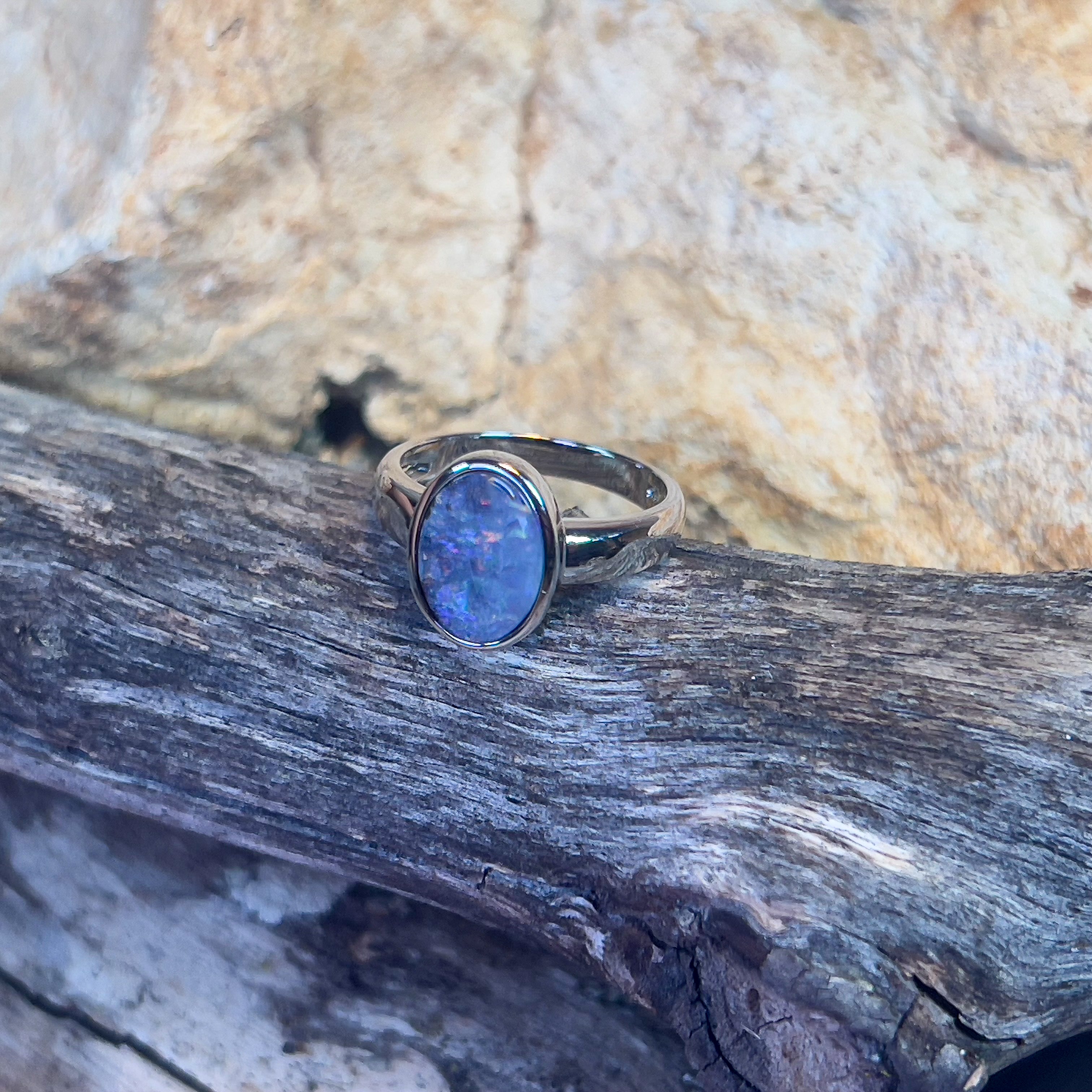 Sterling Silver Oval boulder opal 1.84ct bezel ring - Masterpiece Jewellery Opal & Gems Sydney Australia | Online Shop
