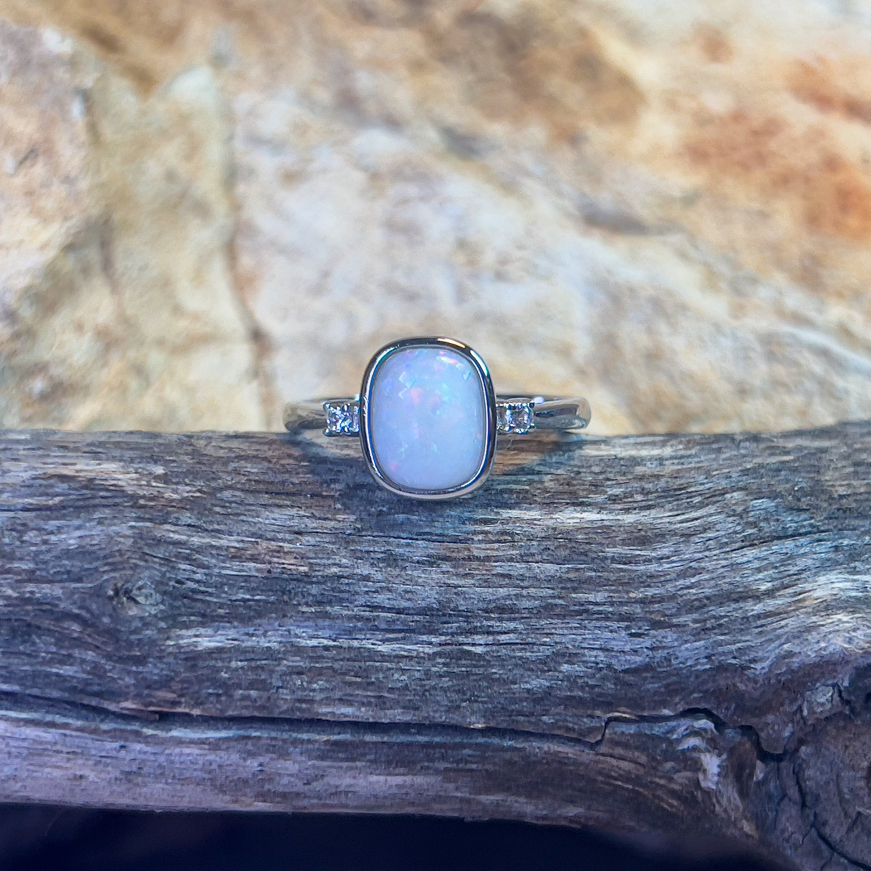 One sterling Silver 1.1ct White Opal square setting ring - Masterpiece Jewellery Opal & Gems Sydney Australia | Online Shop