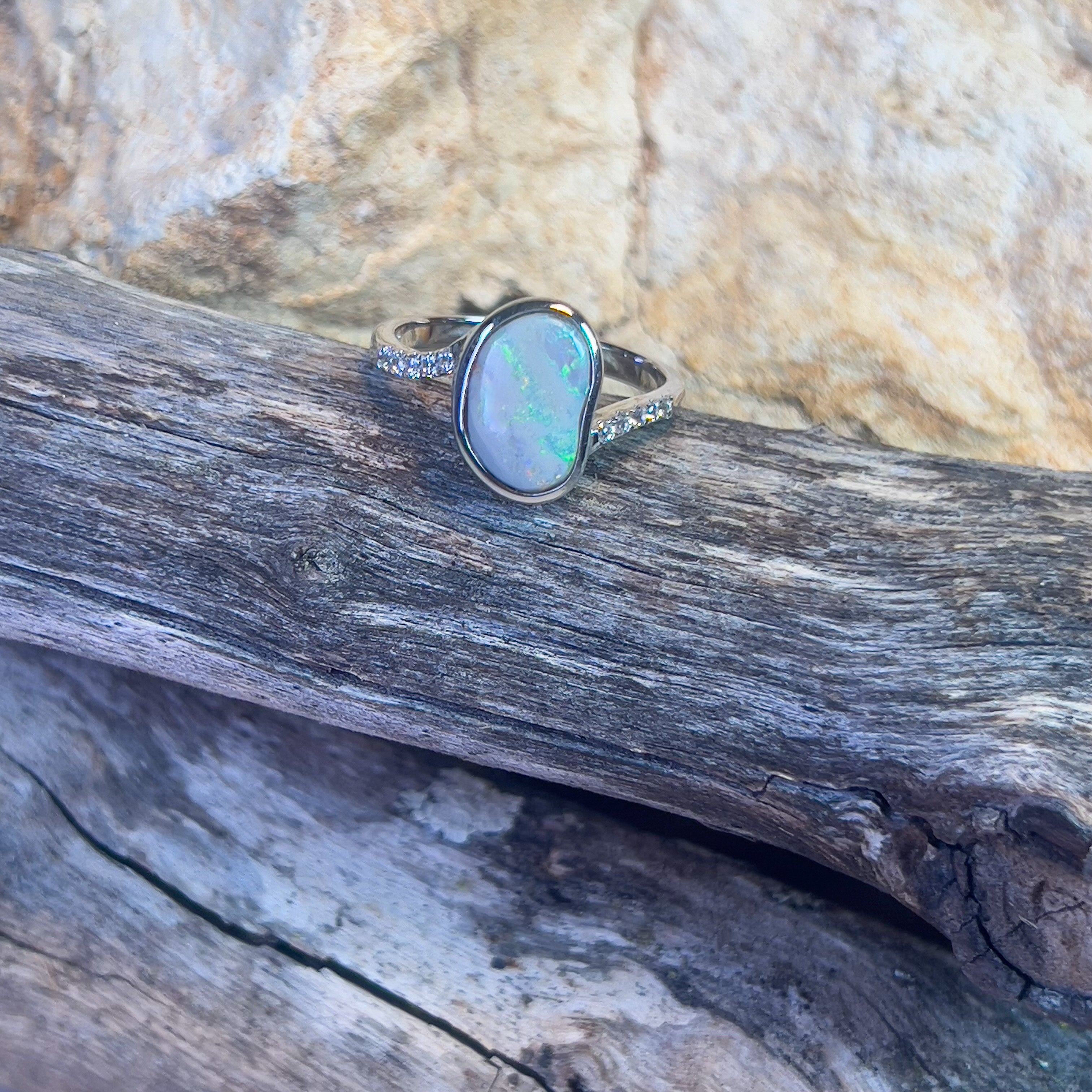Sterling Silver freeform light opal 1.02ct ring - Masterpiece Jewellery Opal & Gems Sydney Australia | Online Shop