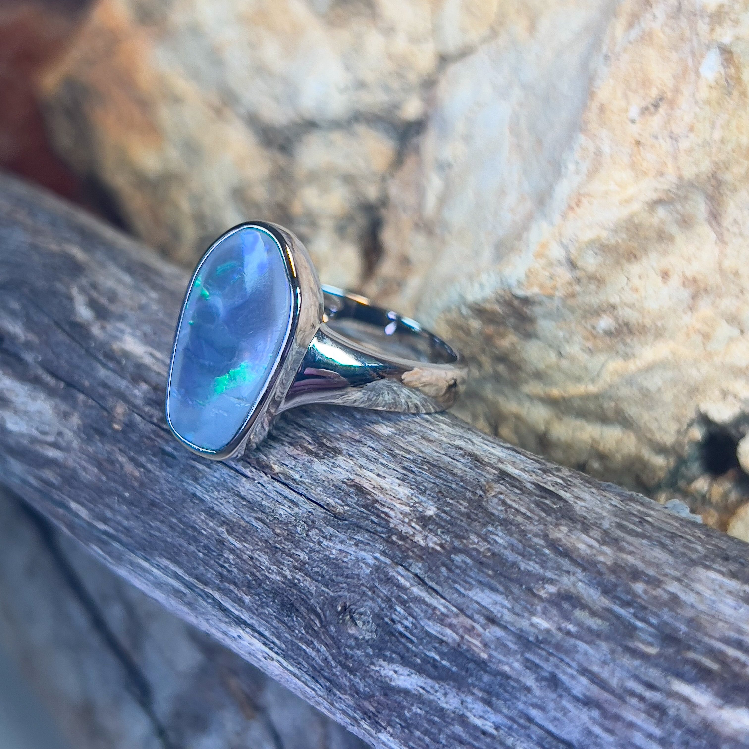Sterling Silver Black Opal freeform 2.9ct ring - Masterpiece Jewellery Opal & Gems Sydney Australia | Online Shop