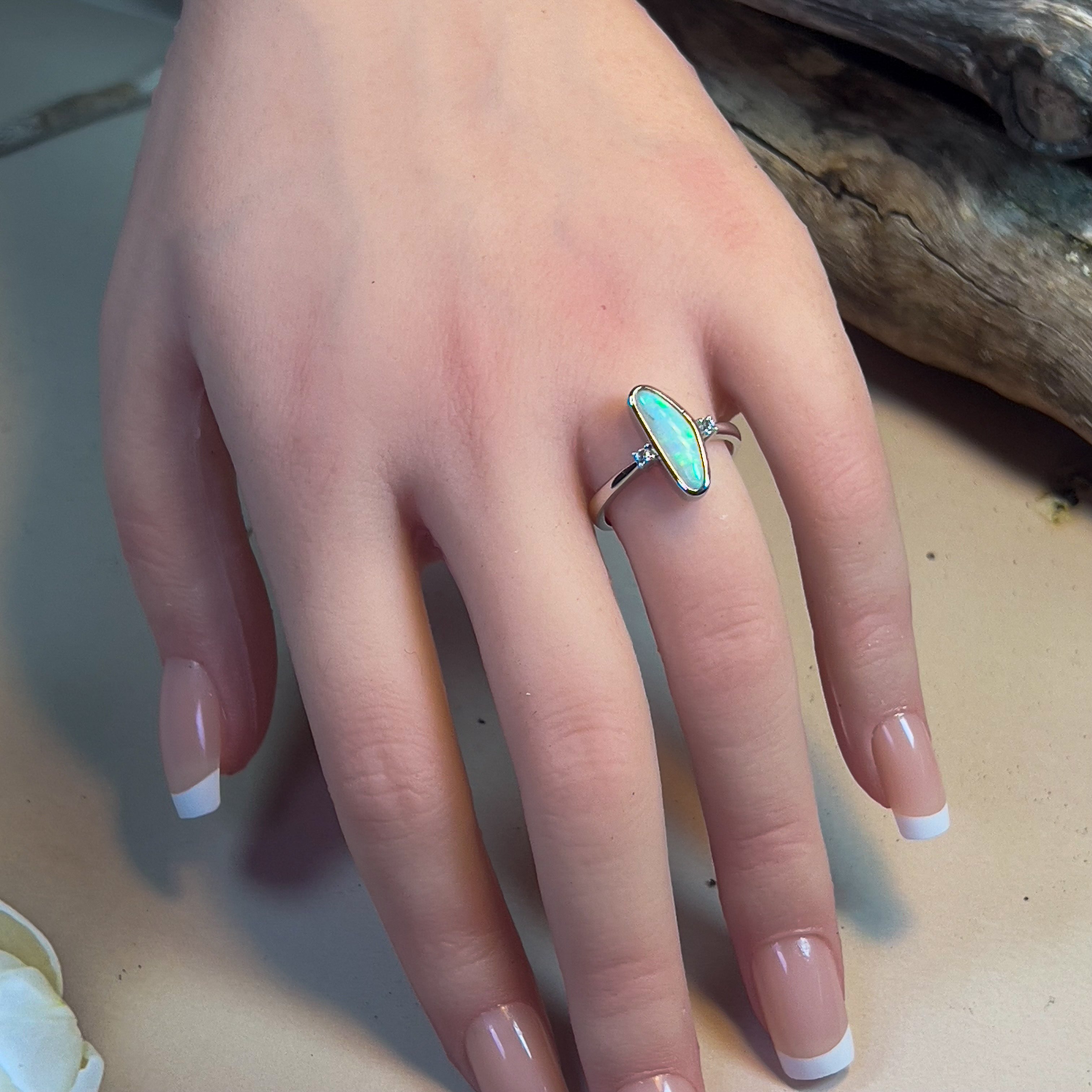 Sterling Silver freeform 1.12ct Light opal ring - Masterpiece Jewellery Opal & Gems Sydney Australia | Online Shop