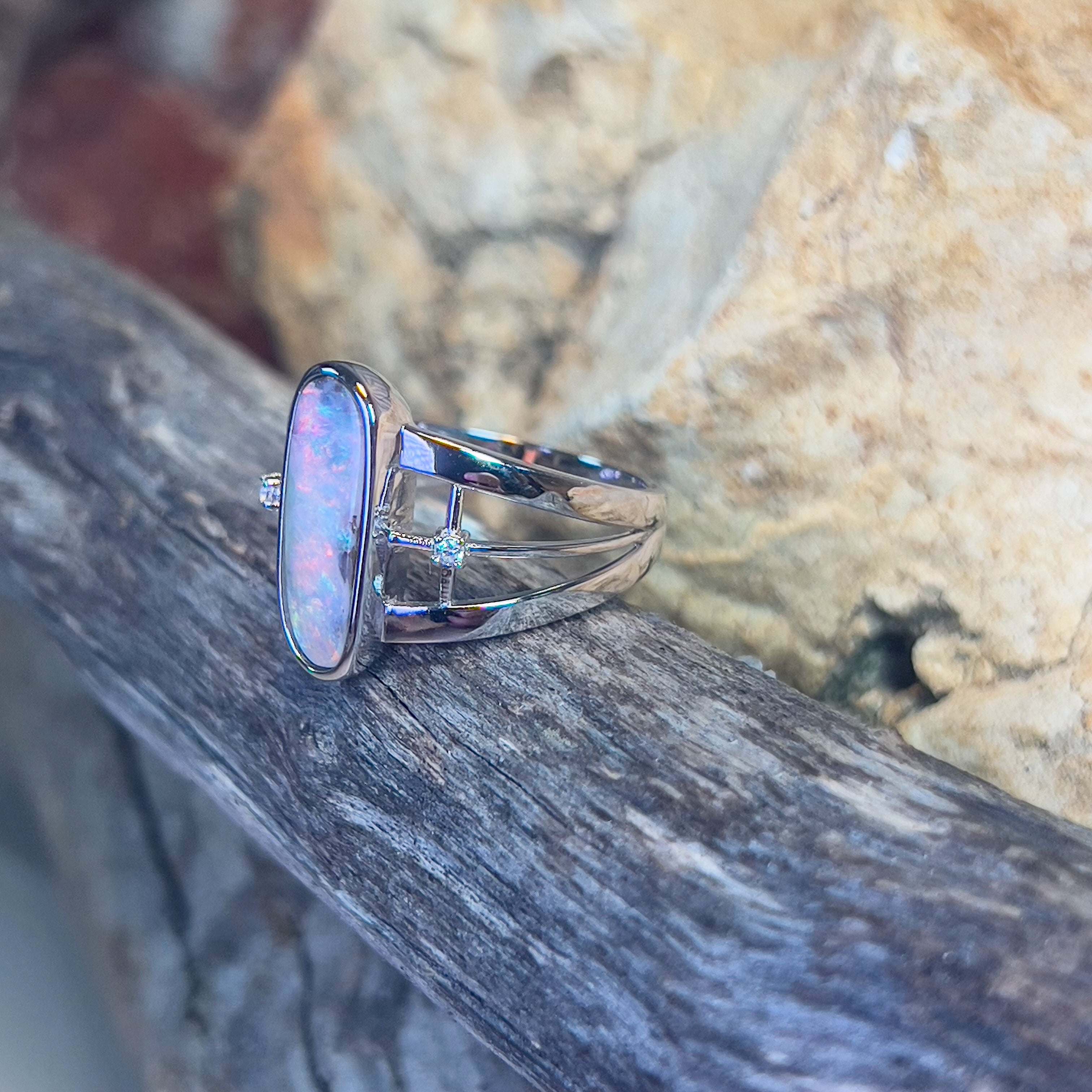 Sterling Silver broad Boulder Opal 2.47ct ring - Masterpiece Jewellery Opal & Gems Sydney Australia | Online Shop