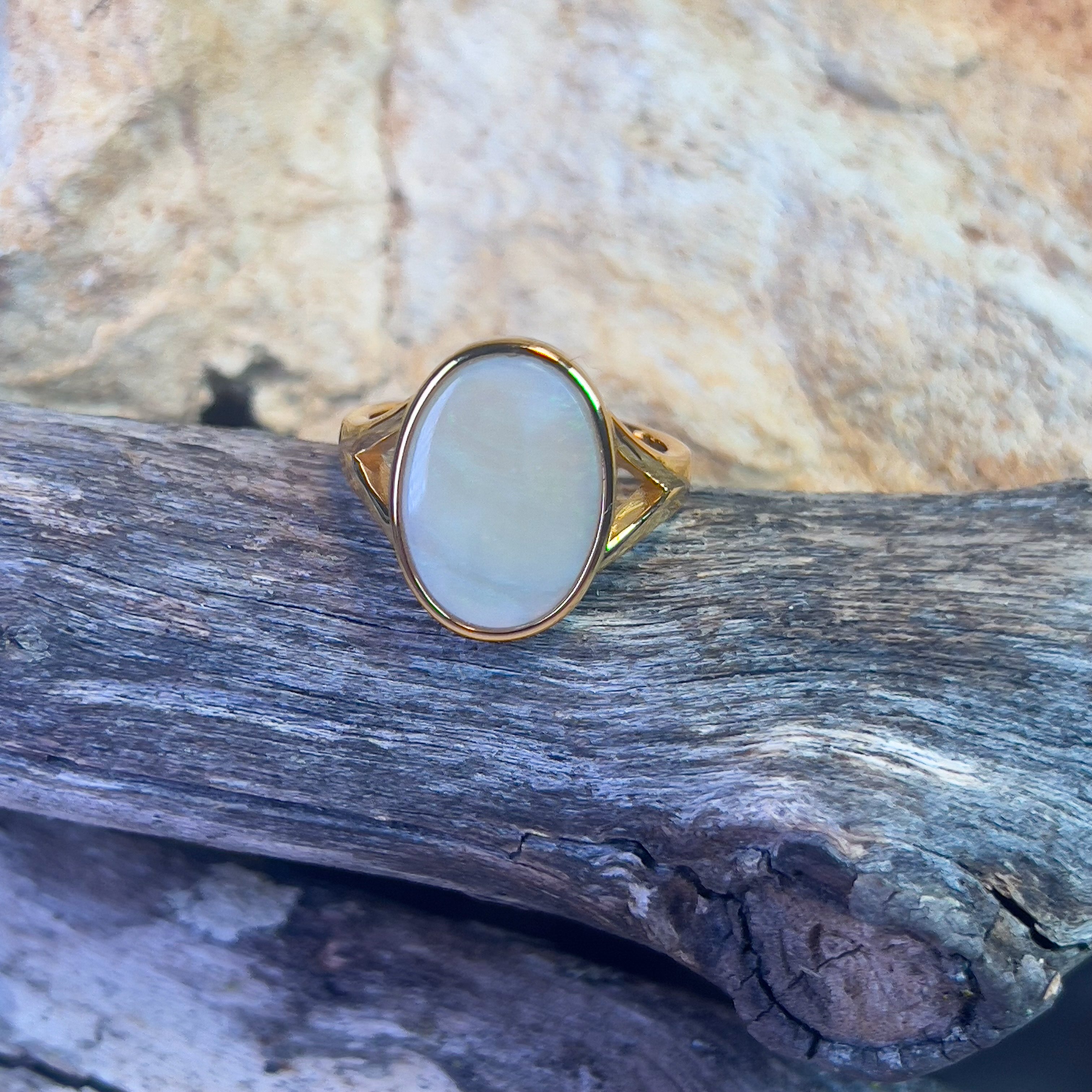 Gold plated Sterling Silver Light Opal 2.8ct ring bezel - Masterpiece Jewellery Opal & Gems Sydney Australia | Online Shop