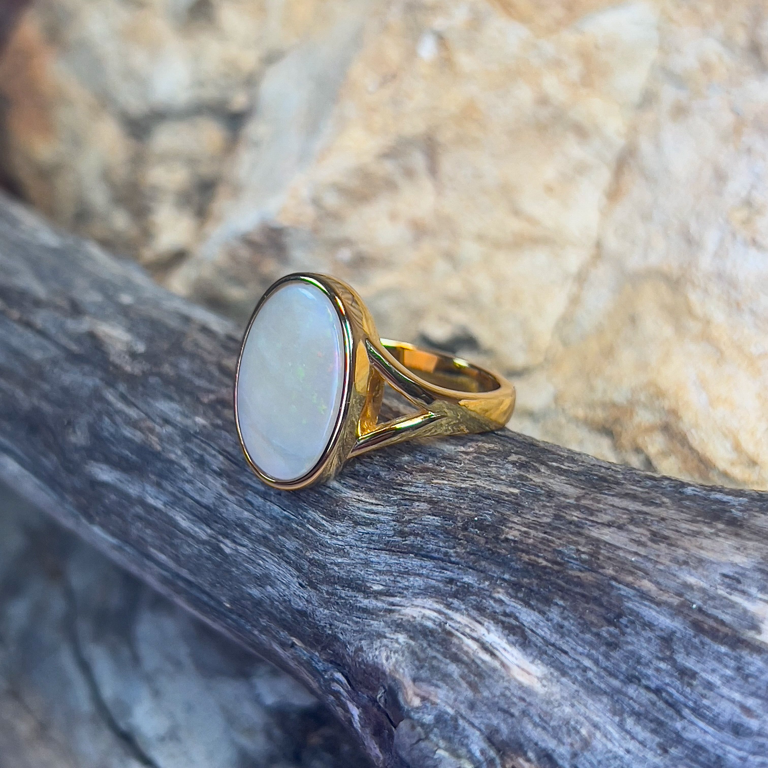 Gold plated Sterling Silver Light Opal 2.8ct ring bezel - Masterpiece Jewellery Opal & Gems Sydney Australia | Online Shop
