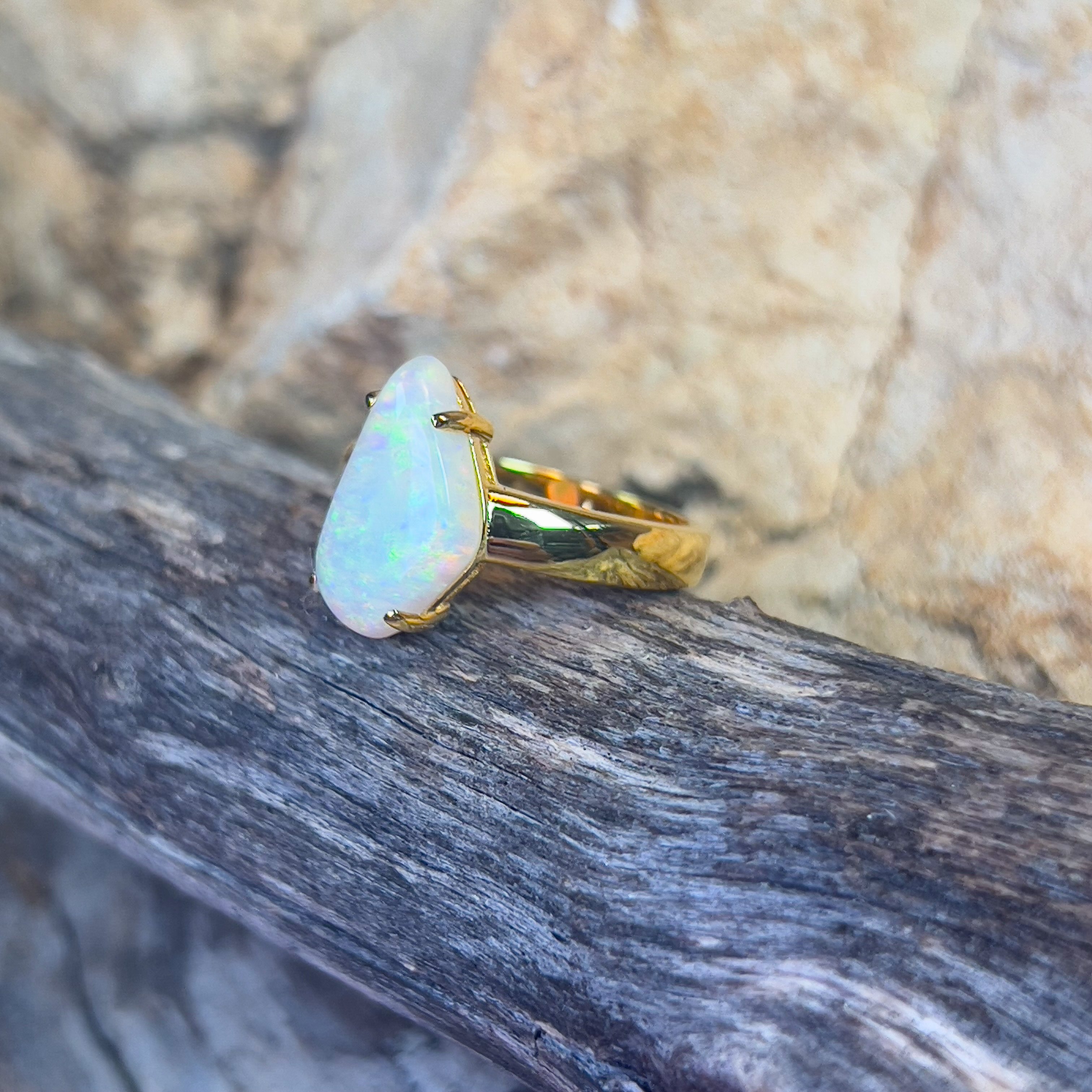 Gold plated Sterling silver Freeform Light Opal ring - Masterpiece Jewellery Opal & Gems Sydney Australia | Online Shop