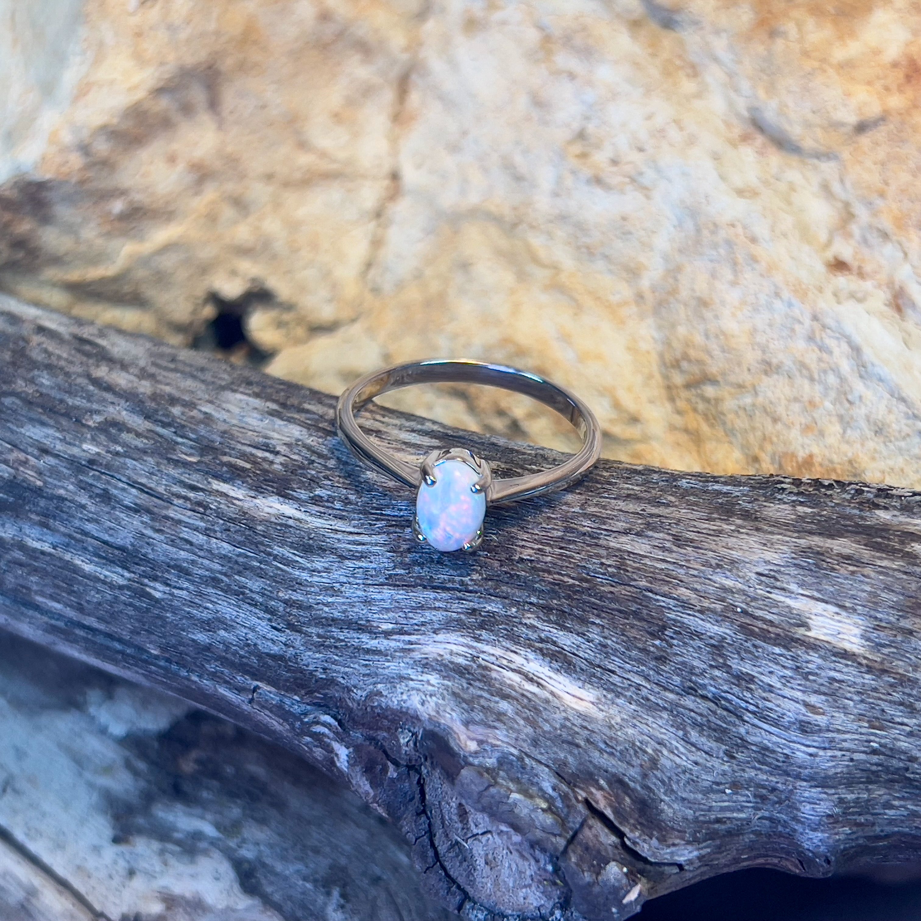 9kt White Gold solitaire White Opal 0.5ct ring - Masterpiece Jewellery Opal & Gems Sydney Australia | Online Shop