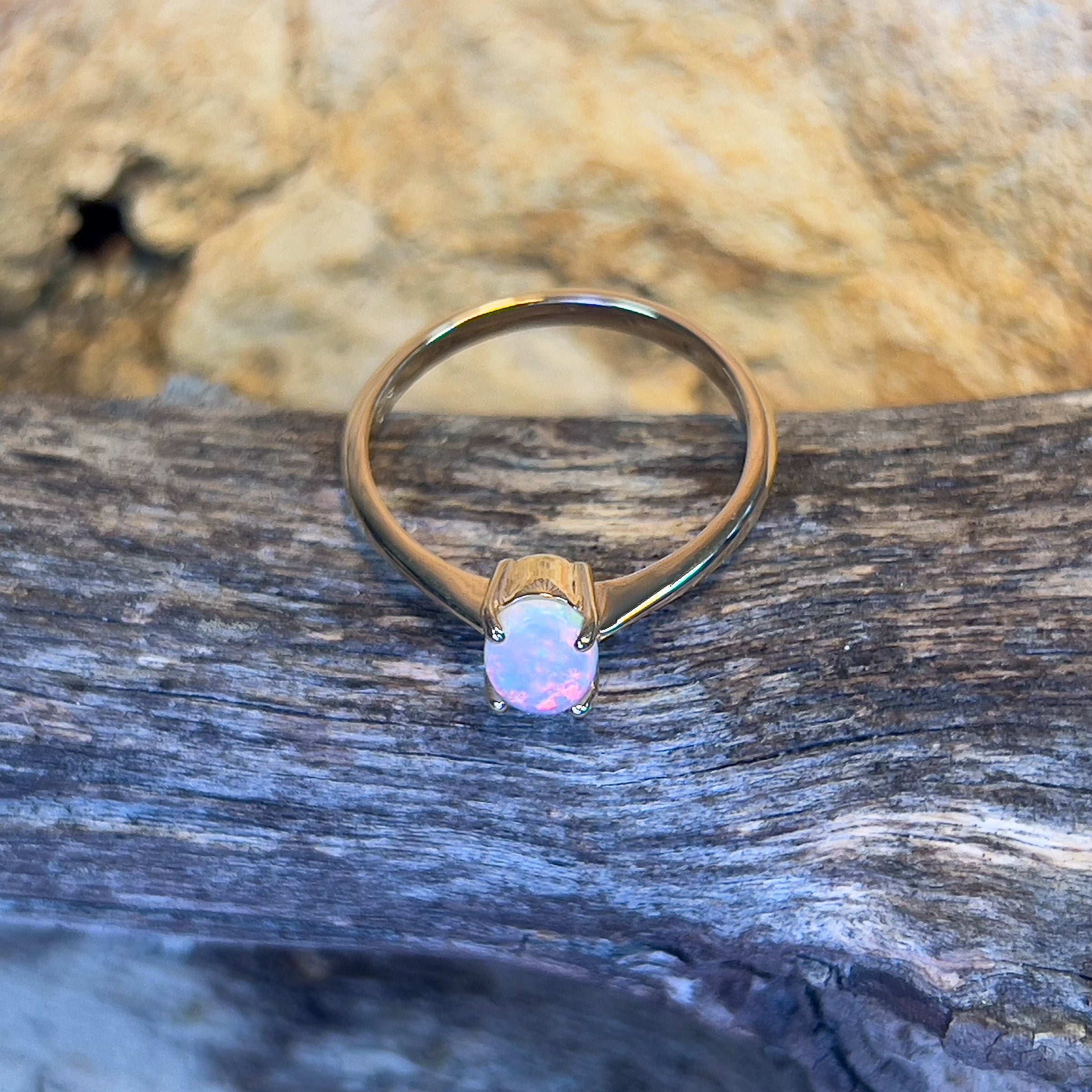 9kt Yellow Gold Crystal Opal 0.45ct claw set ring - Masterpiece Jewellery Opal & Gems Sydney Australia | Online Shop