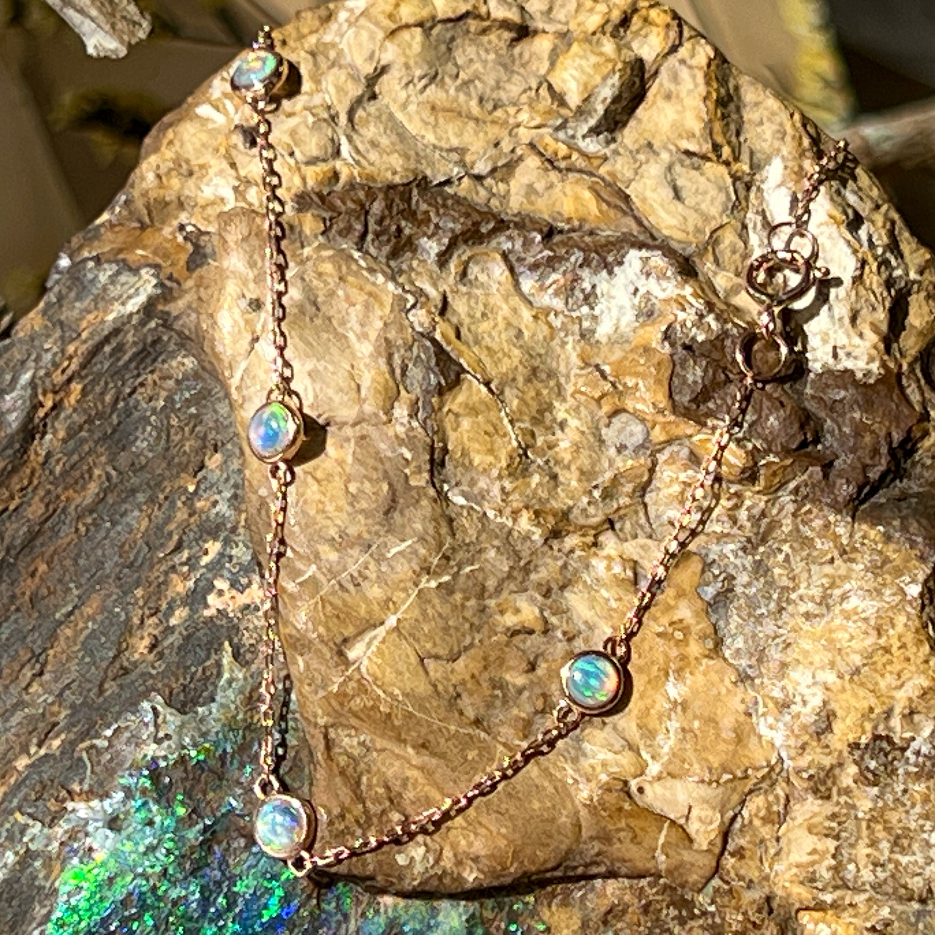 9kt Rose Gold Bracelet with 5 Crystal Opals - 3mm, Dainty Gemstone Jewelry, Elegant Gift for Her, Handcrafted Opal Jewelry - Masterpiece Jewellery Opal & Gems Sydney Australia | Online Shop