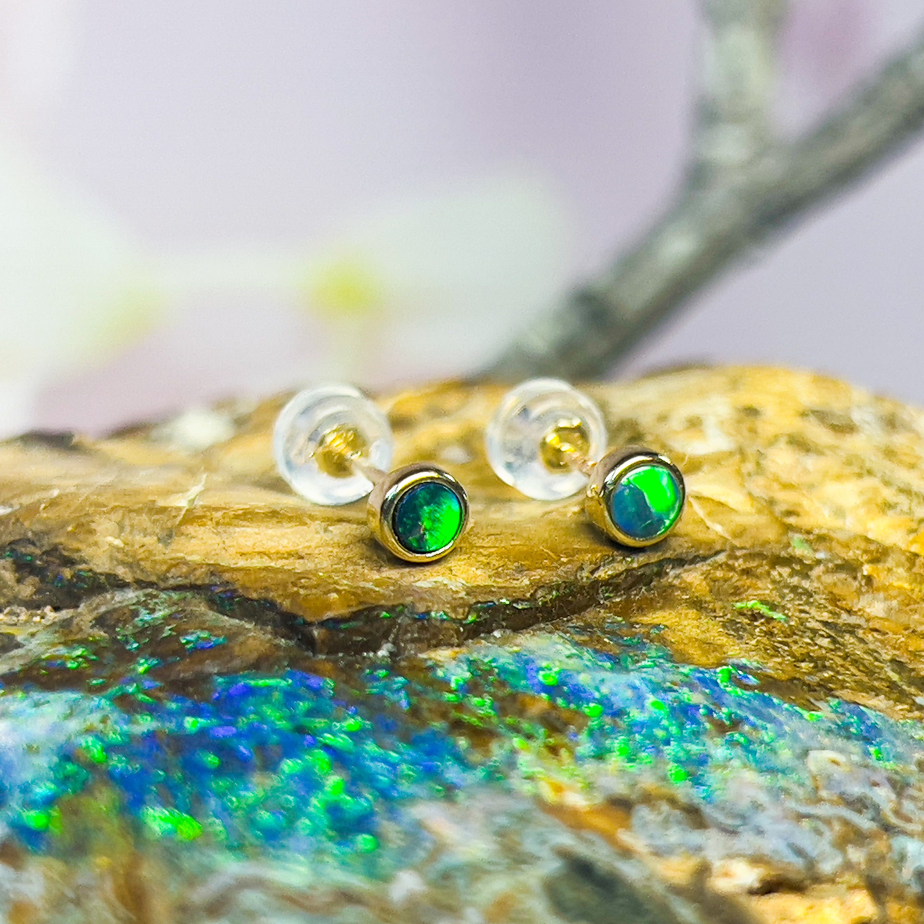 Handmade Opal Stud Earrings - Gold/Silver | Dainty & Cute | Crystal Fire Opal Jewelry | Gift for Her"4mm - Masterpiece Jewellery Opal & Gems Sydney Australia | Online Shop