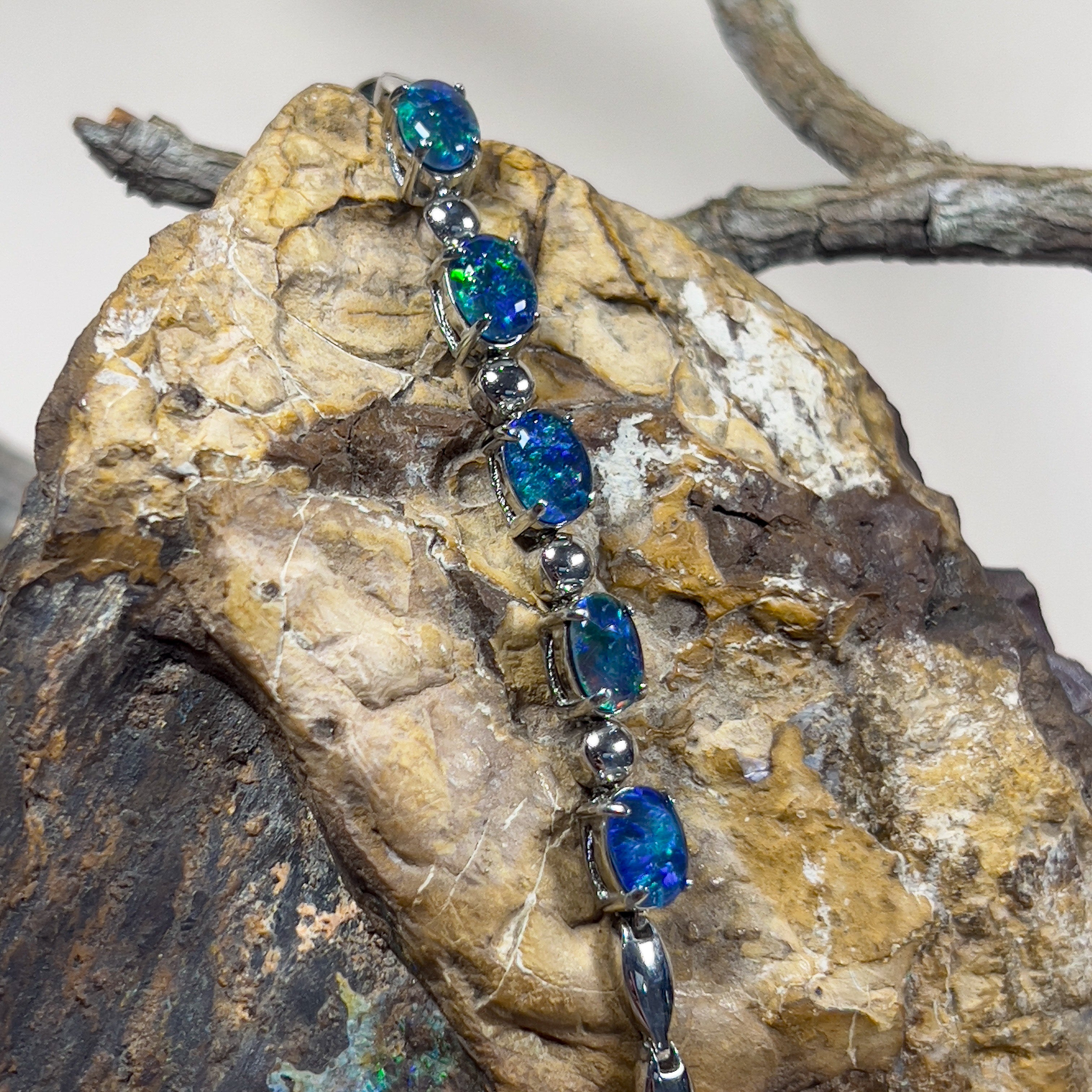 Sterling Silver 7x5mm Opal triplet bracelet with marquise design - Masterpiece Jewellery Opal & Gems Sydney Australia | Online Shop