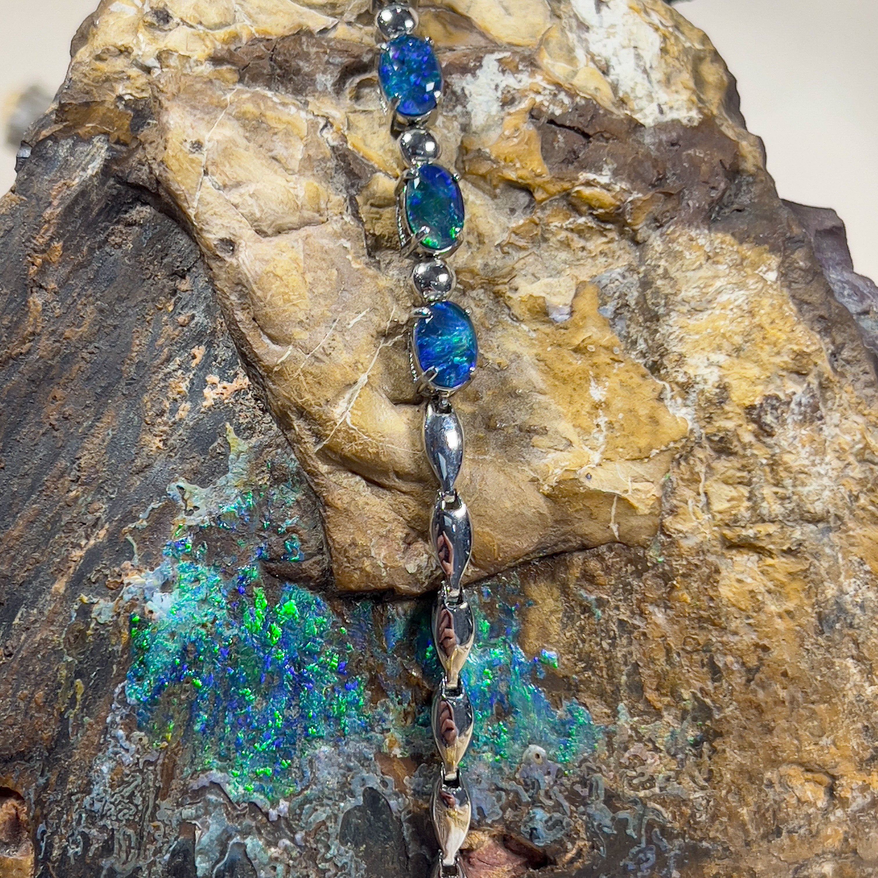 Sterling Silver 7x5mm Opal triplet bracelet with marquise design - Masterpiece Jewellery Opal & Gems Sydney Australia | Online Shop