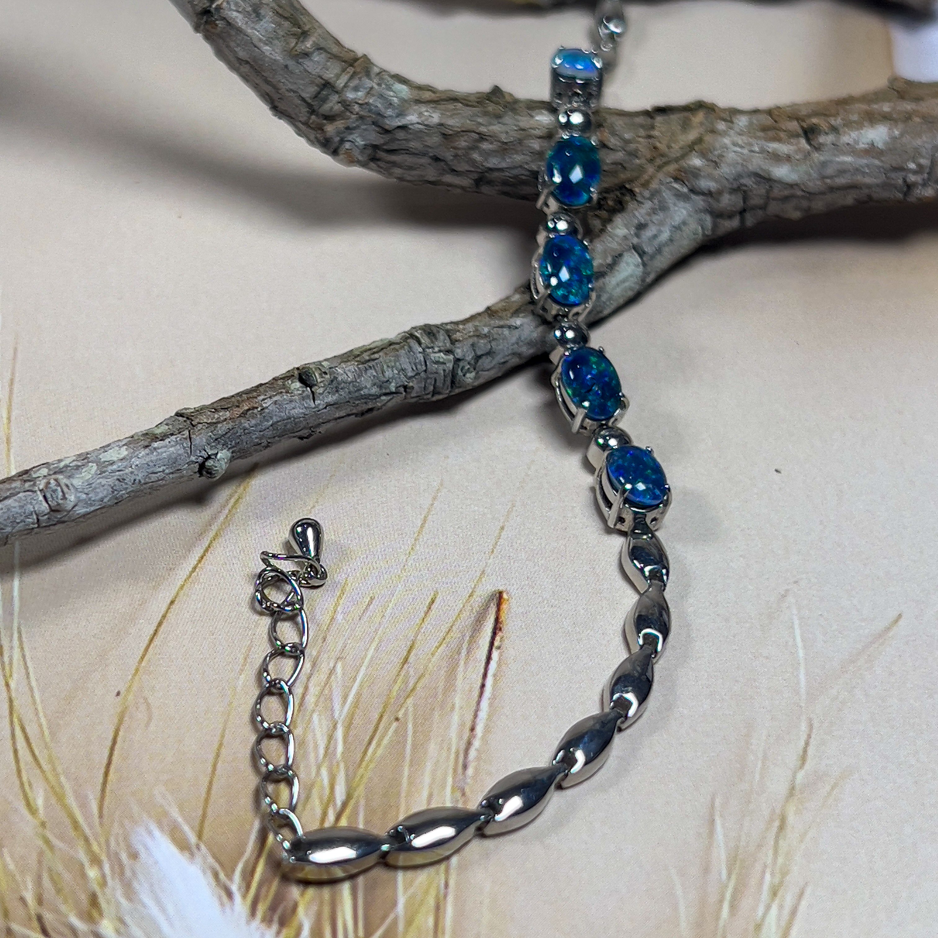 Sterling Silver 7x5mm Opal triplet bracelet with marquise design - Masterpiece Jewellery Opal & Gems Sydney Australia | Online Shop