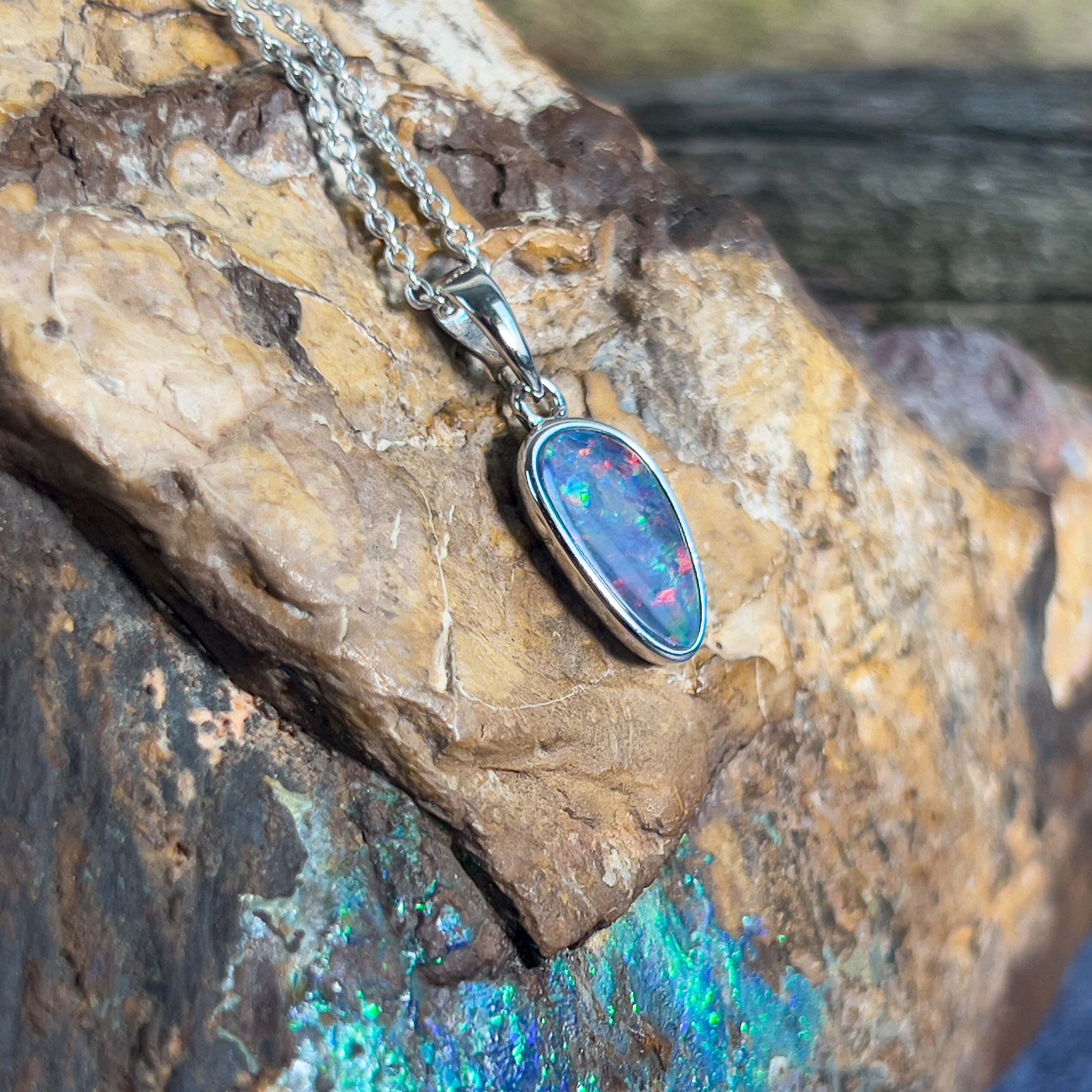 Sterling Silver Opal doublet 21x8.8mm pendant - Masterpiece Jewellery Opal & Gems Sydney Australia | Online Shop